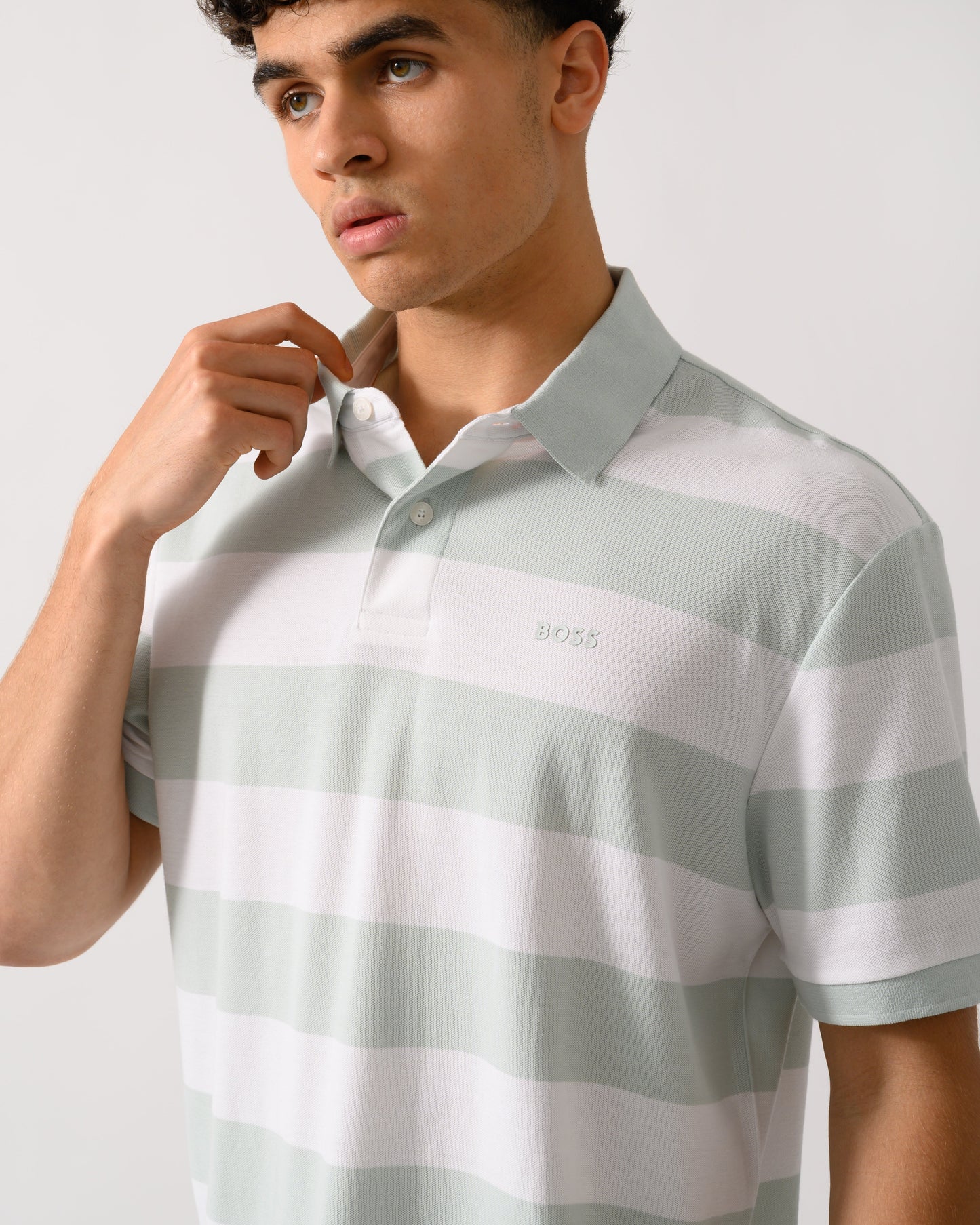 BOSS Orange Pales Stripe Mens Relaxed-Fit Cotton Piqué Polo Shirt with Horizontal Stripes - White 100