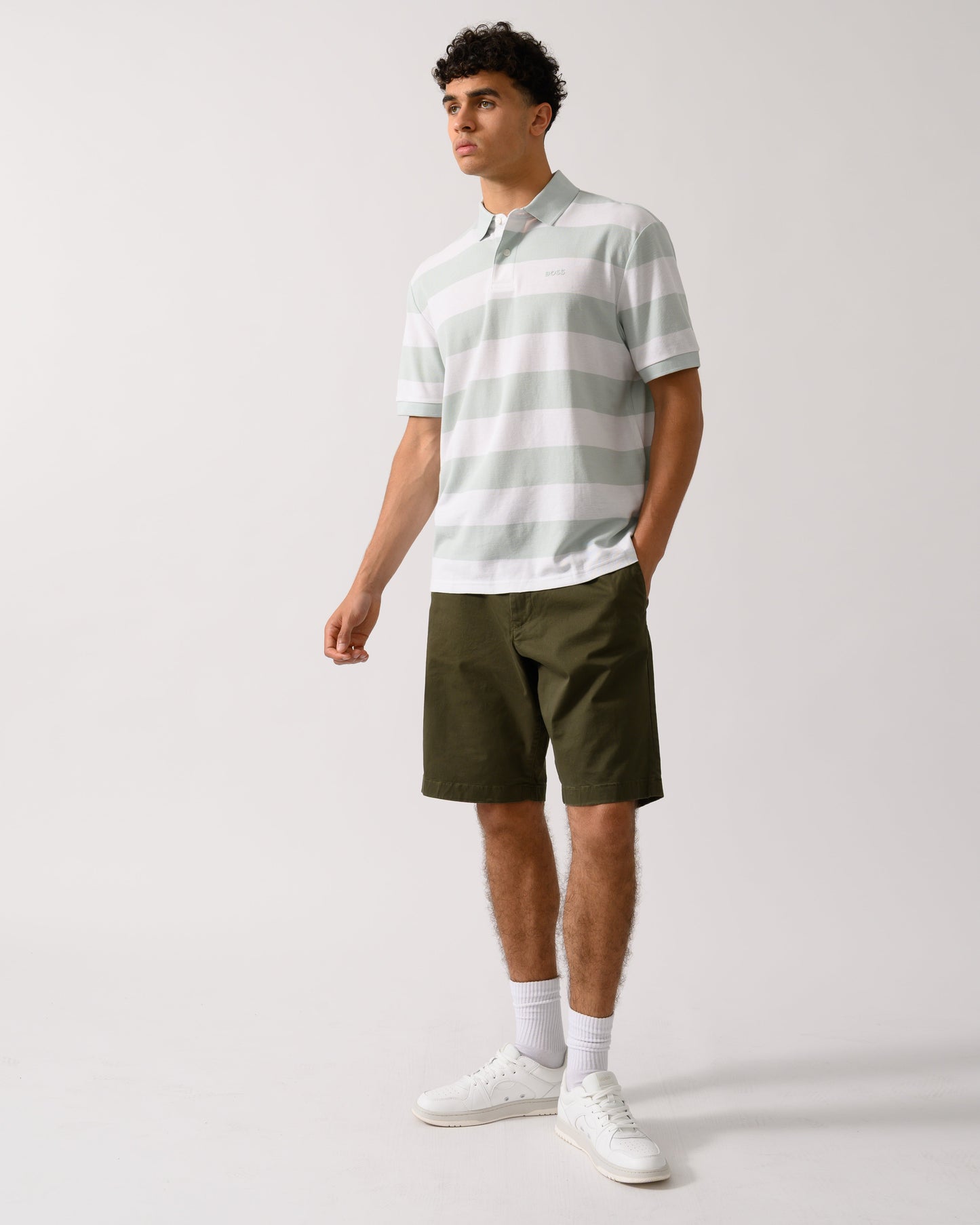 BOSS Orange Pales Stripe Mens Relaxed-Fit Cotton Piqué Polo Shirt with Horizontal Stripes - White 100