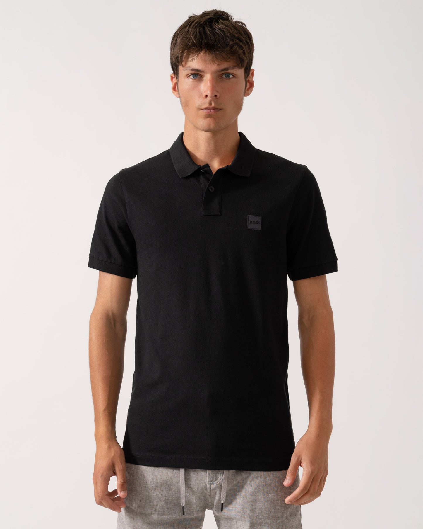 BOSS Orange Passenger Mens Stretch-Cotton Slim-Fit Polo Shirt with Logo Patch NOS - Black 001