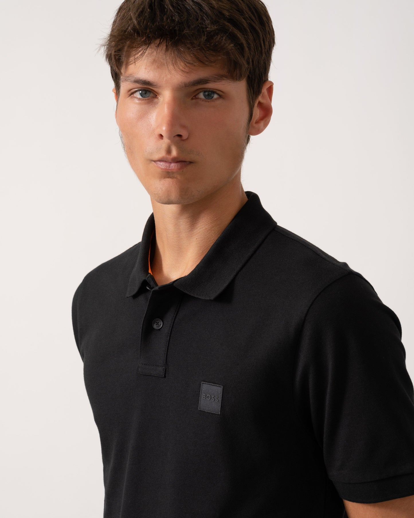 BOSS Orange Passenger Mens Stretch-Cotton Slim-Fit Polo Shirt with Logo Patch NOS - Black 001