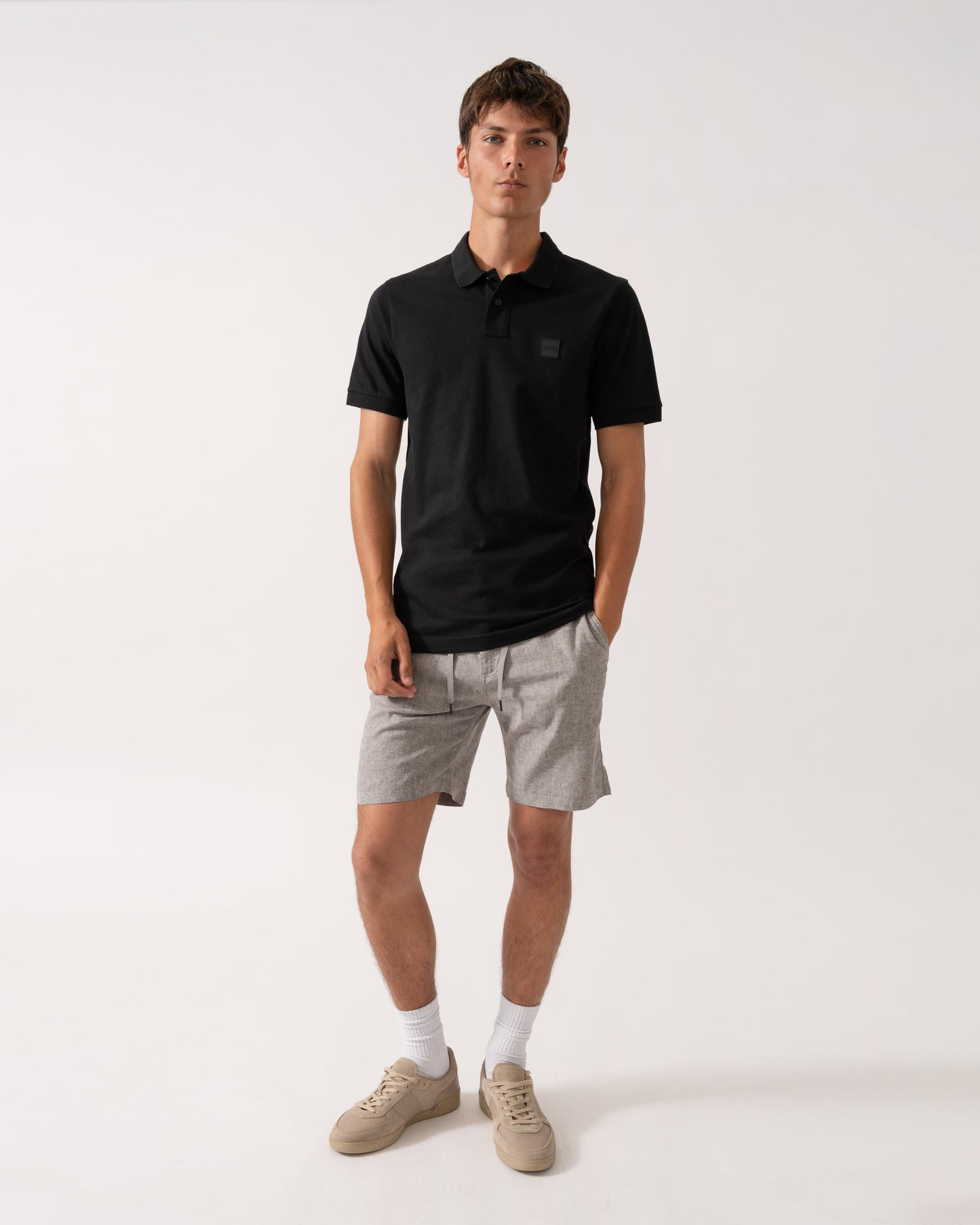 BOSS Orange Passenger Mens Stretch-Cotton Slim-Fit Polo Shirt with Logo Patch NOS - Black 001