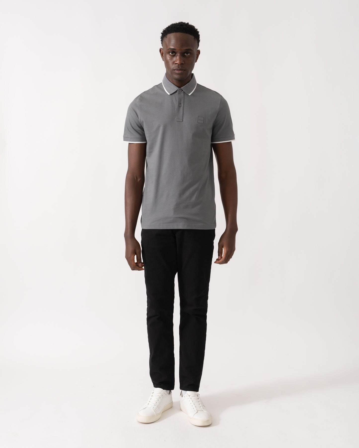 BOSS Orange Passertip Mens Short Sleeve Polo Shirt With Tipped Collar - Open Grey 062