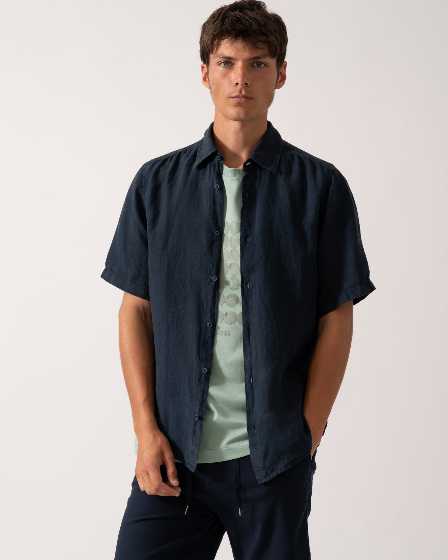 BOSS Orange Rash 2 Mens Short Sleeve Shirt - Dark Blue 404