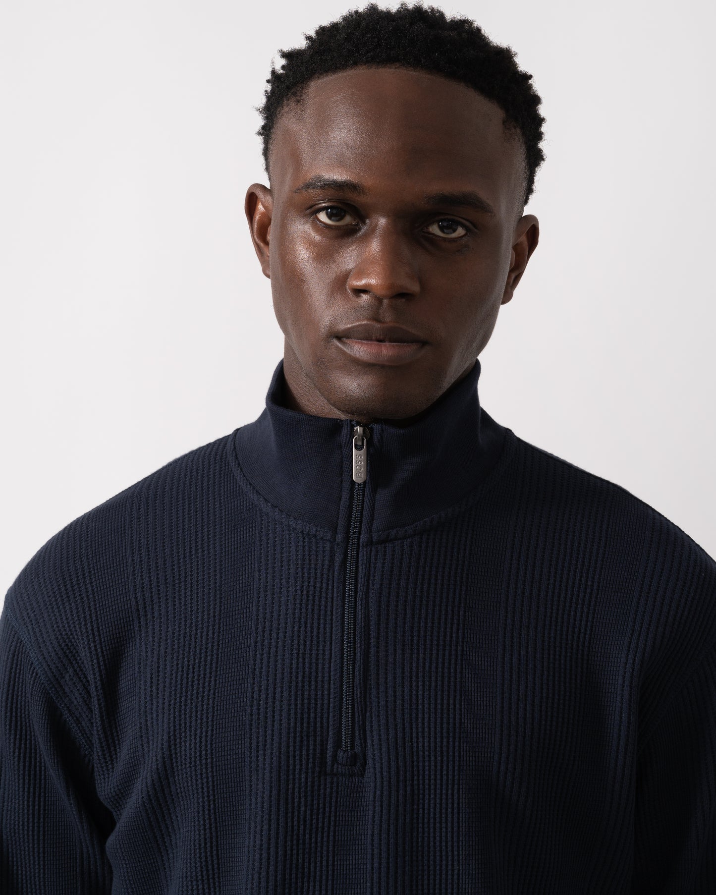 BOSS Orange Structure Mens 1/4 Zip Loungewear Top - Dark Blue 403