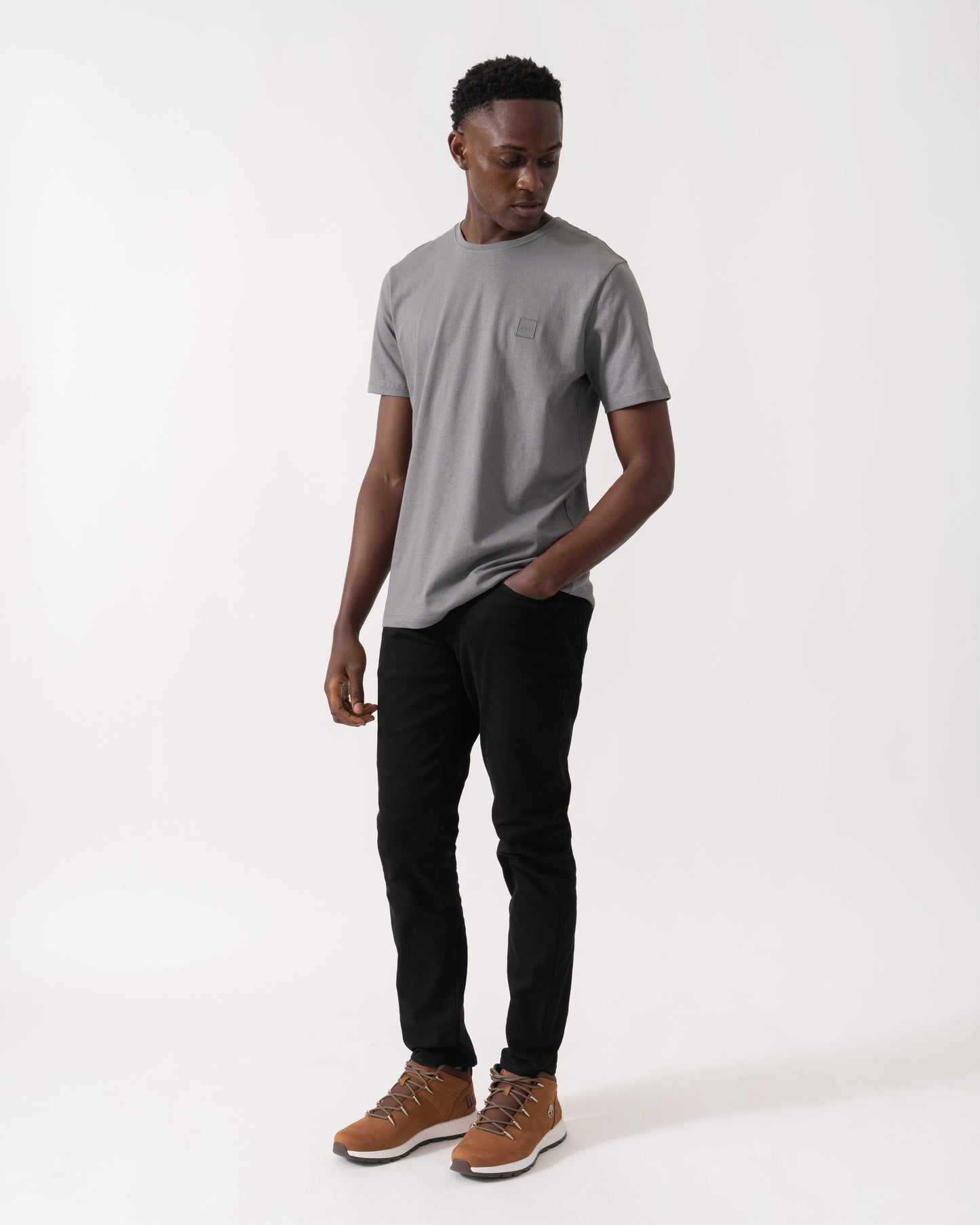 BOSS Orange Tales Mens Cotton-Jersey T-shirt With Logo Patch - Open Grey 062