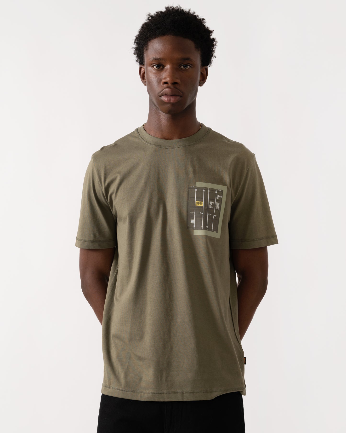 BOSS Orange Te Container Mens Graphic Print T-Shirt - Open Green 342