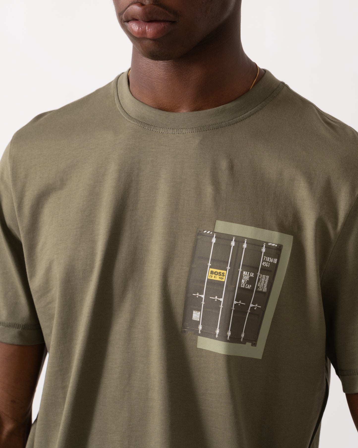 BOSS Orange Te Container Mens Graphic Print T-Shirt - Open Green 342