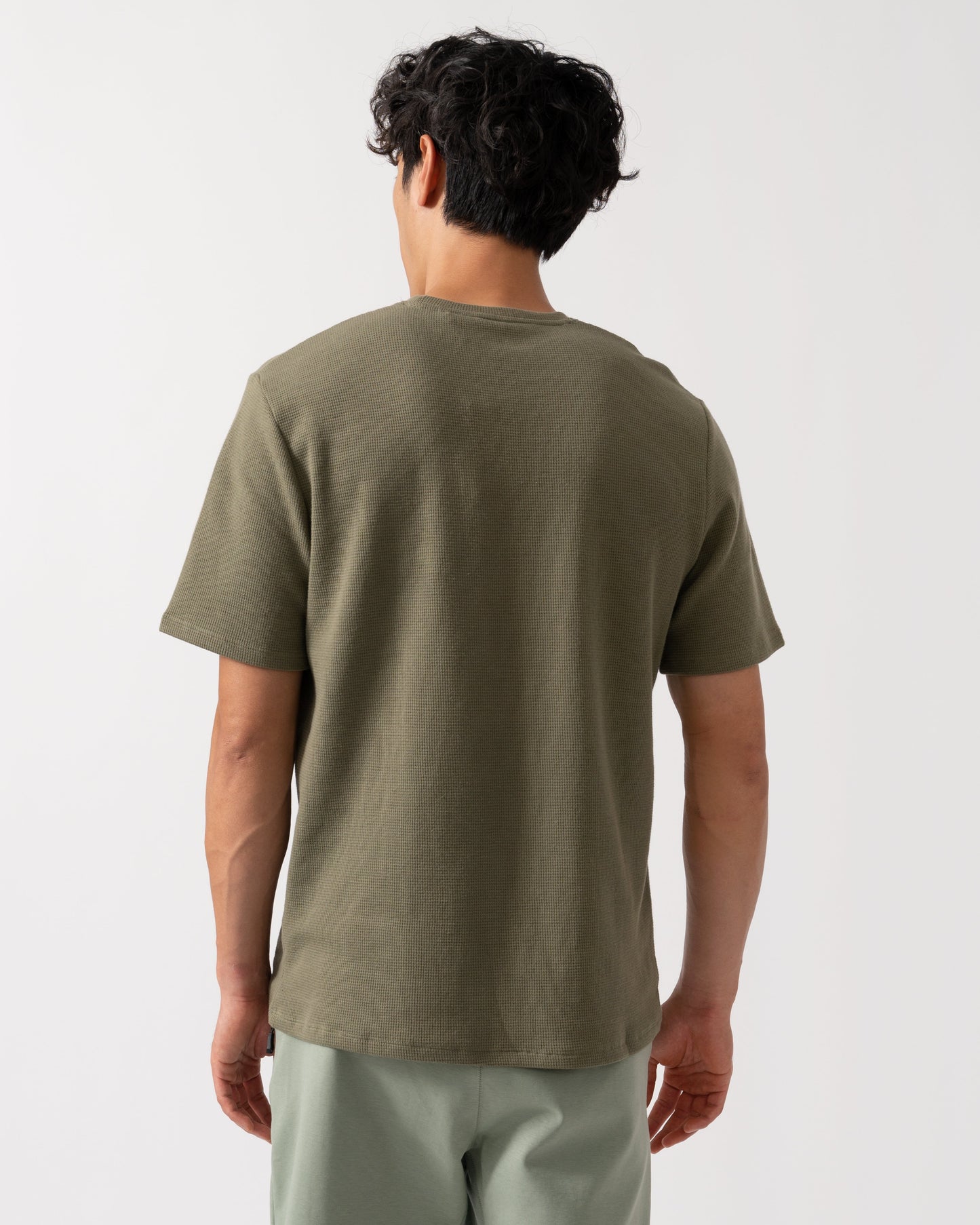 BOSS Orange Waffle Mens Cotton-Blend Pyjama T-Shirt with Embroidered Logo - Open Green 349