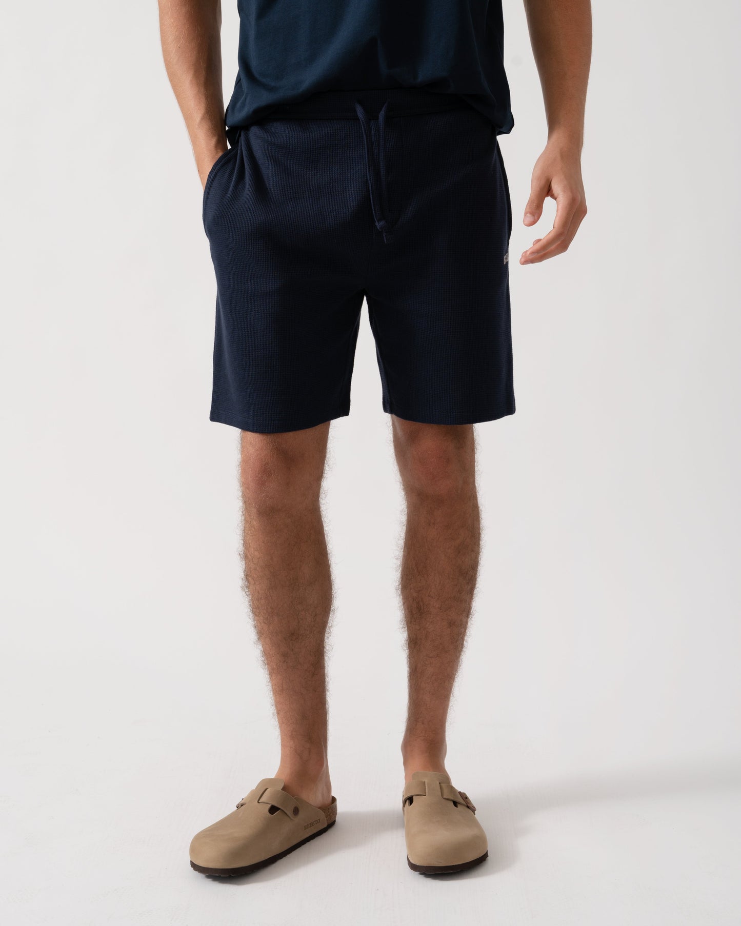 BOSS Orange Waffle Mens Cotton Blend Waffle Structure Pyjama Shorts with Embroidered Logo NOS - Dark Blue 403