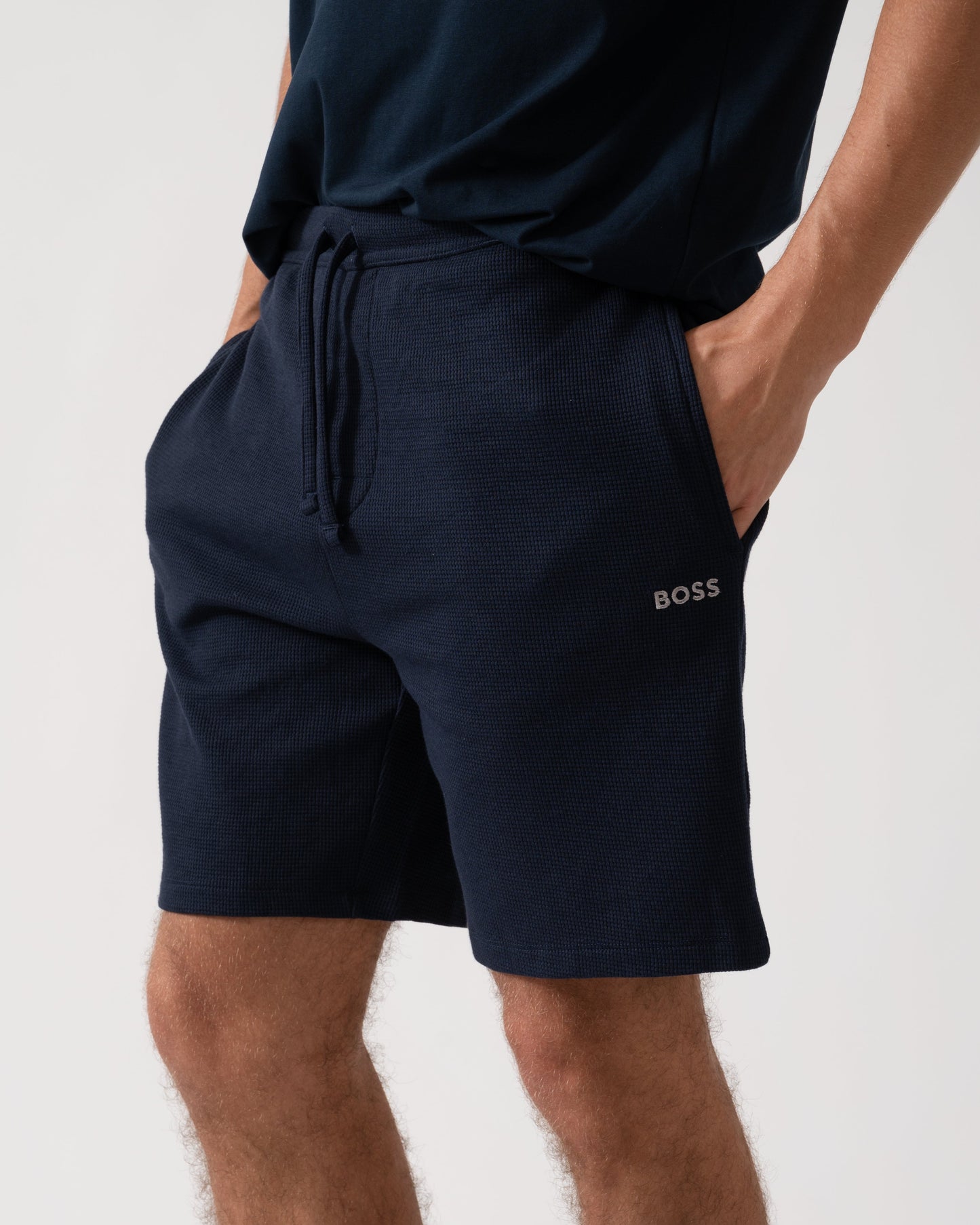 BOSS Orange Waffle Mens Cotton Blend Waffle Structure Pyjama Shorts with Embroidered Logo NOS - Dark Blue 403