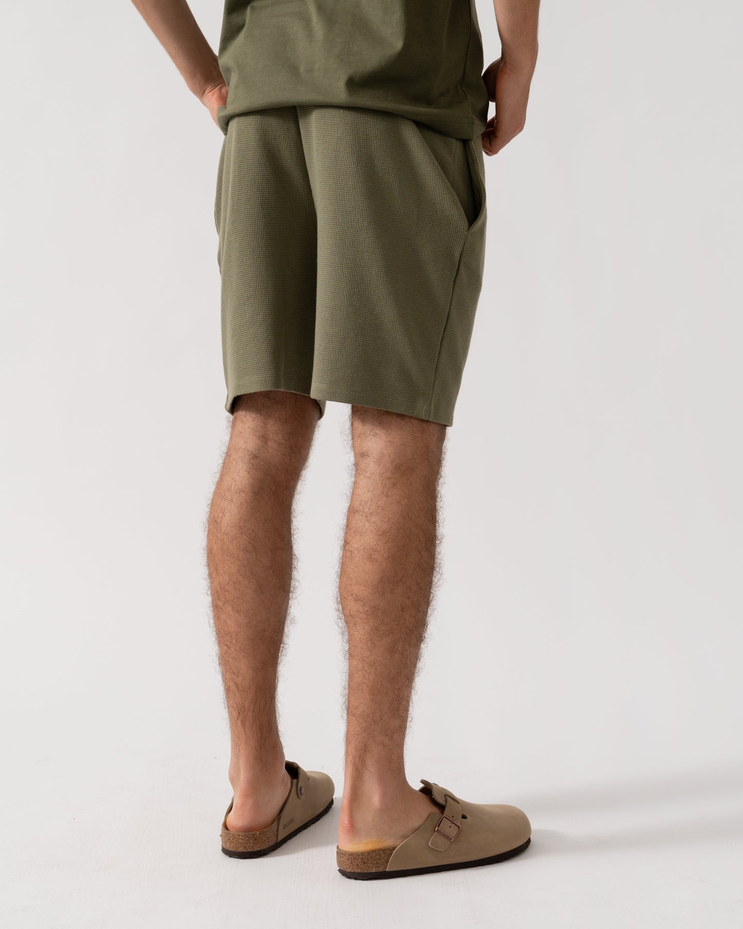 BOSS Orange Waffle Mens Cotton Blend Waffle Structure Pyjama Shorts with Embroidered Logo - Open Green 349