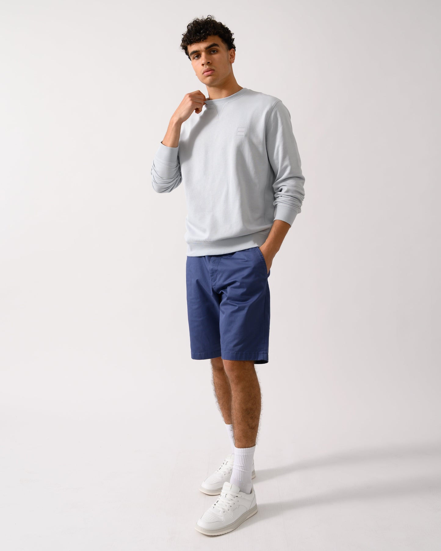 BOSS Orange Westart Mens Crew Neck Sweatshirt With Logo Patch - Light/Pastel Grey 053