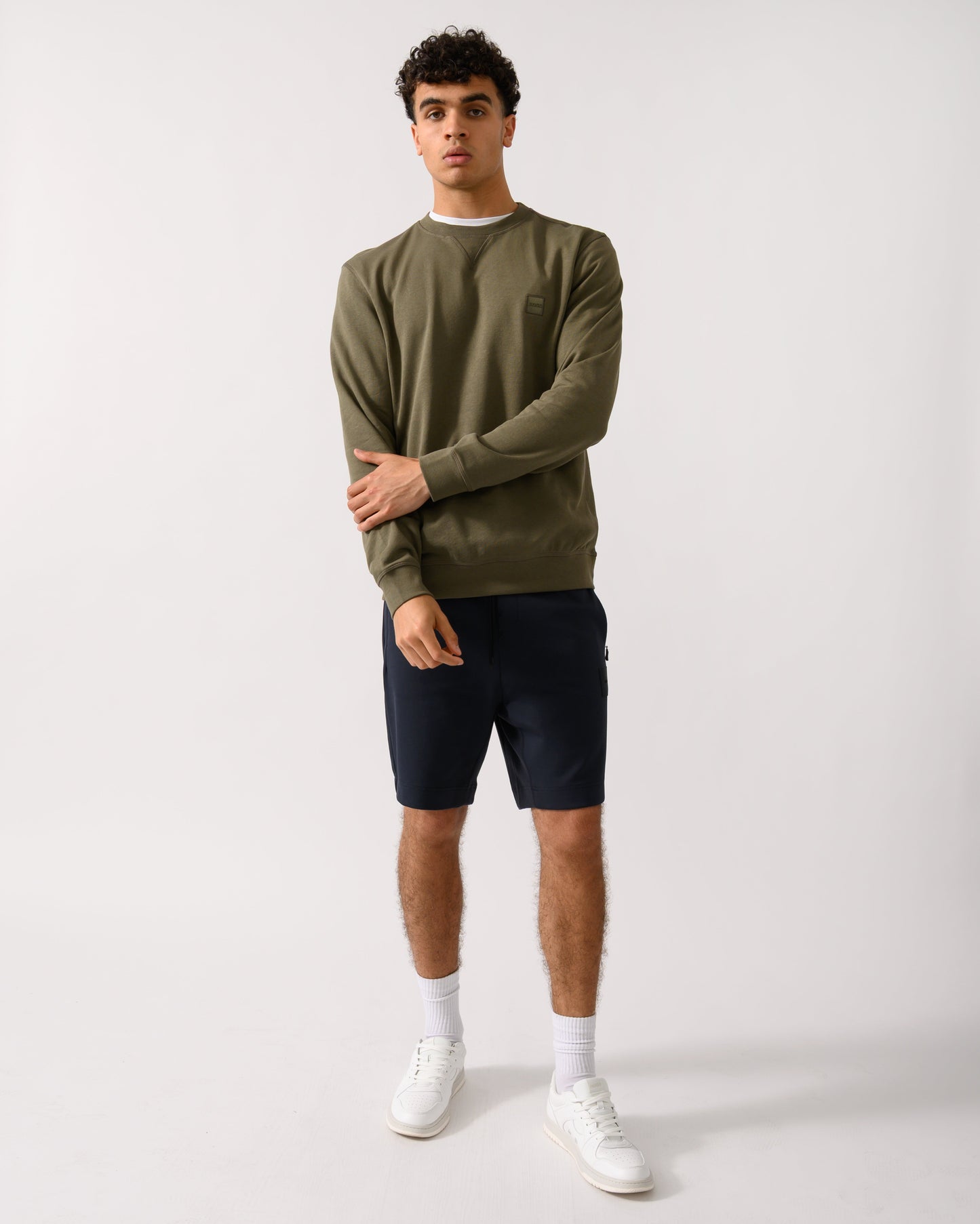 BOSS Orange Westart Mens Crew Neck Sweatshirt With Logo Patch - Open Green 342