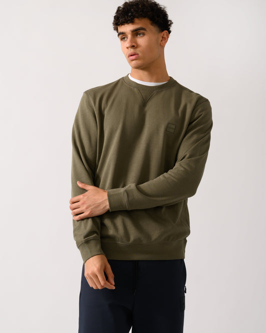 BOSS Orange Westart Mens Crew Neck Sweatshirt With Logo Patch - Open Green 342