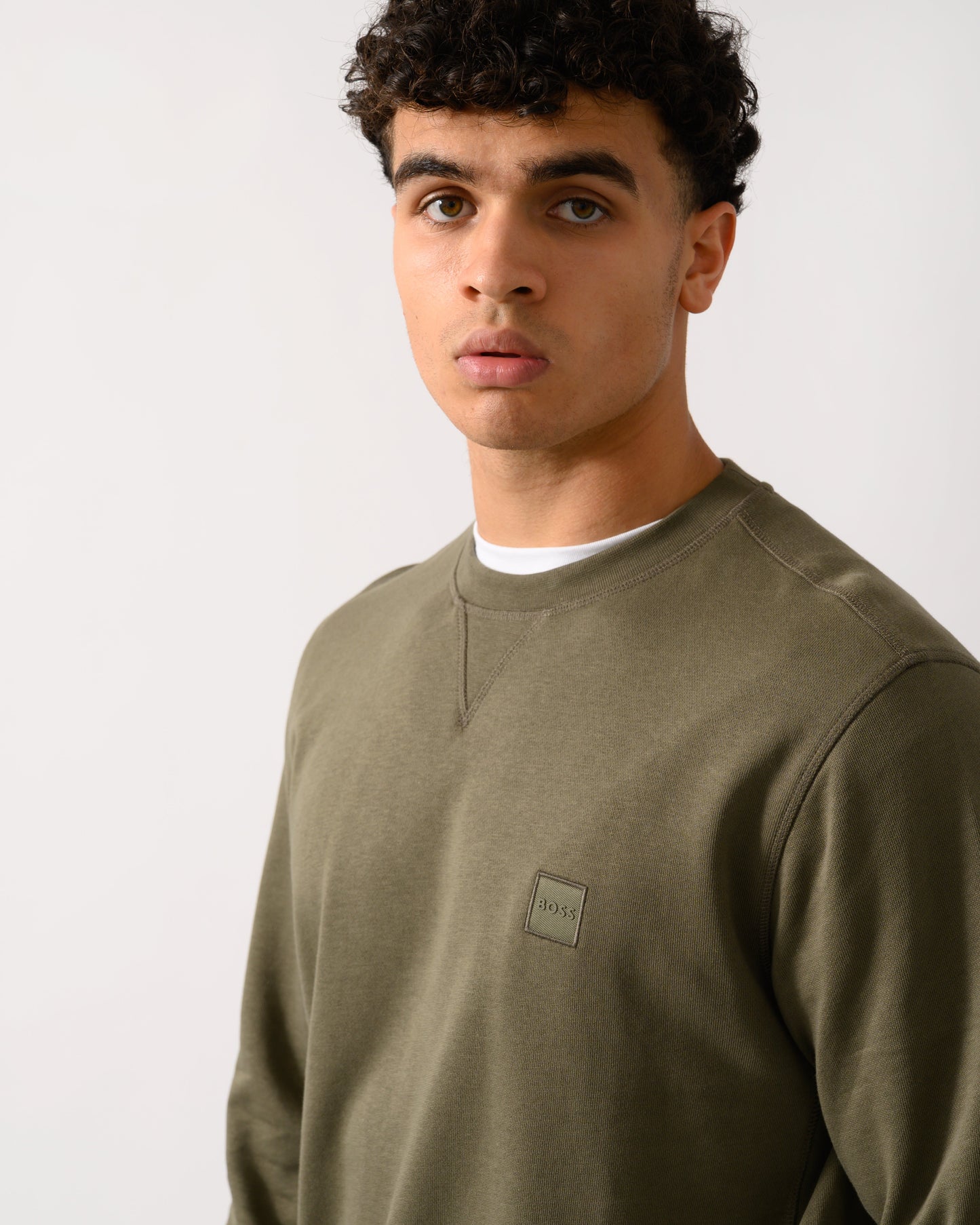 BOSS Orange Westart Mens Crew Neck Sweatshirt With Logo Patch - Open Green 342