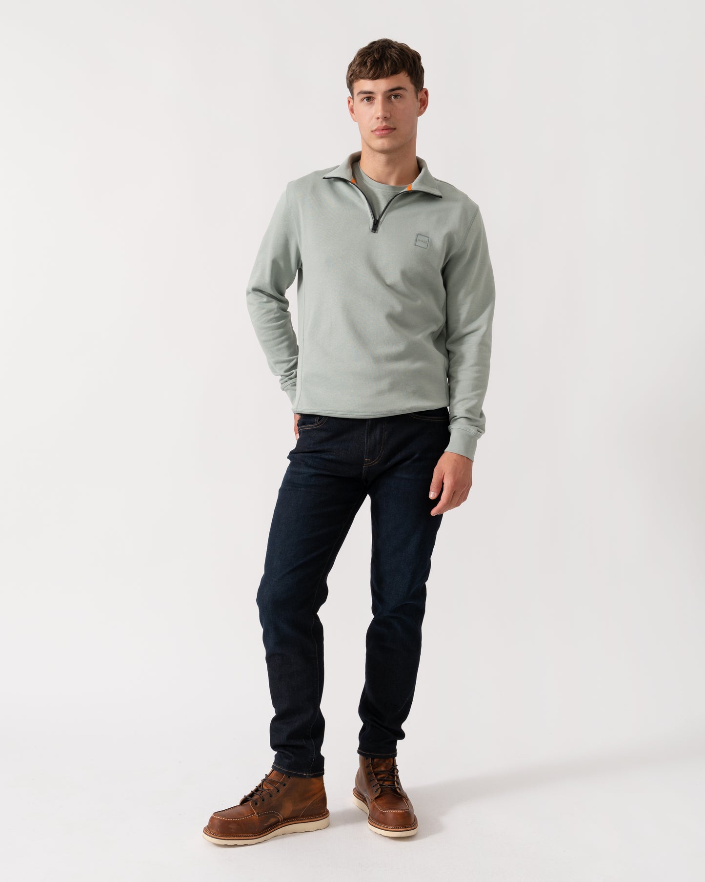 BOSS Orange Zetrust Mens 1/4 Zip Sweatshirt - Open Green 351