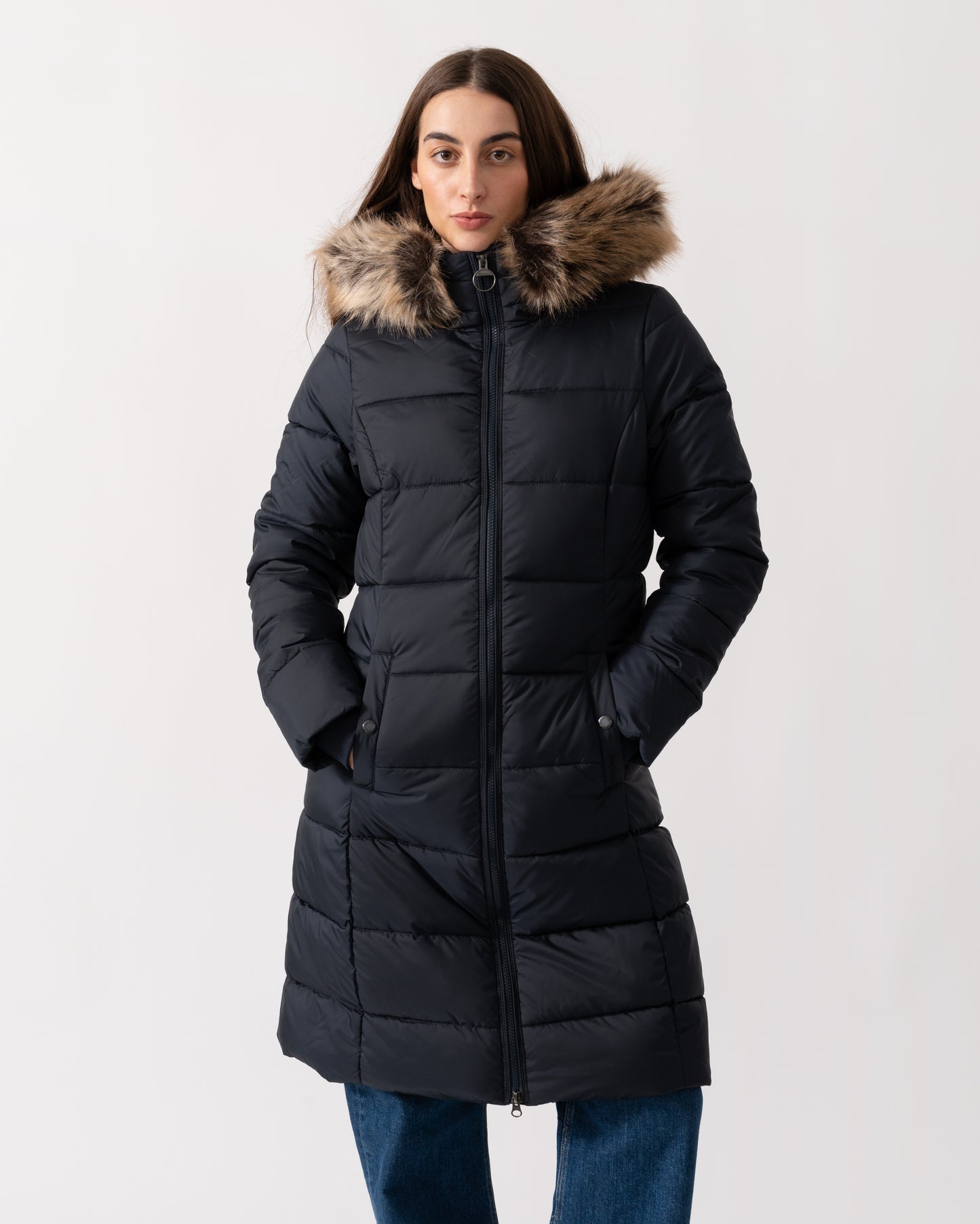 Barbour Rosoman Womens Long Puffer Jacket - Dark Navy