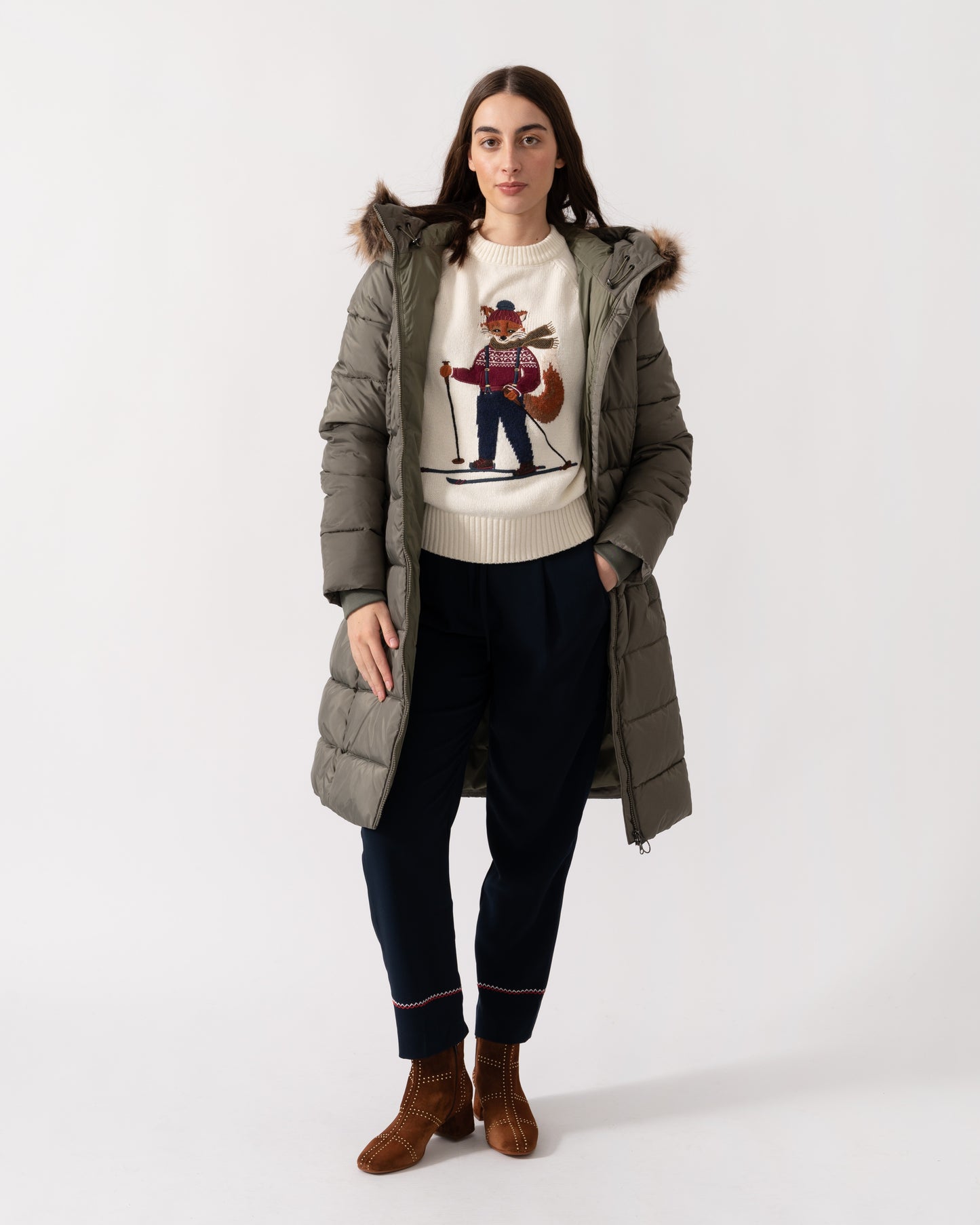 Barbour Rosoman Womens Long Puffer Jacket - Dusty Khaki