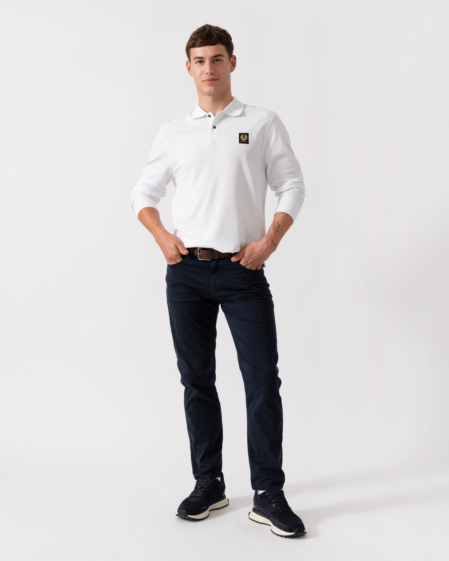 Belstaff Long Sleeved Mens Essentials Polo - White