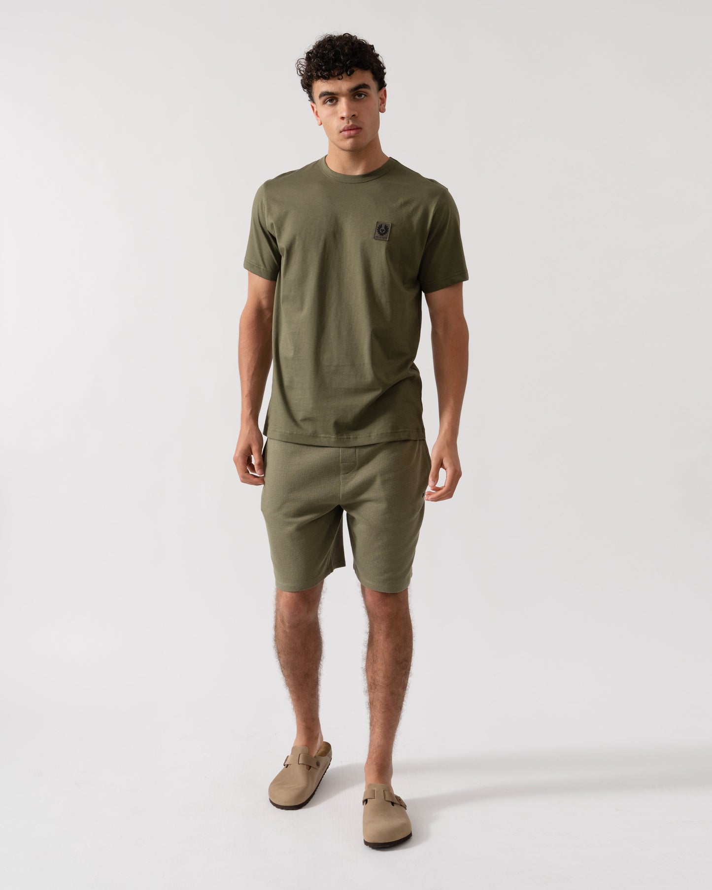 BOSS Orange Waffle Mens Cotton Blend Waffle Structure Pyjama Shorts with Embroidered Logo - Open Green 349