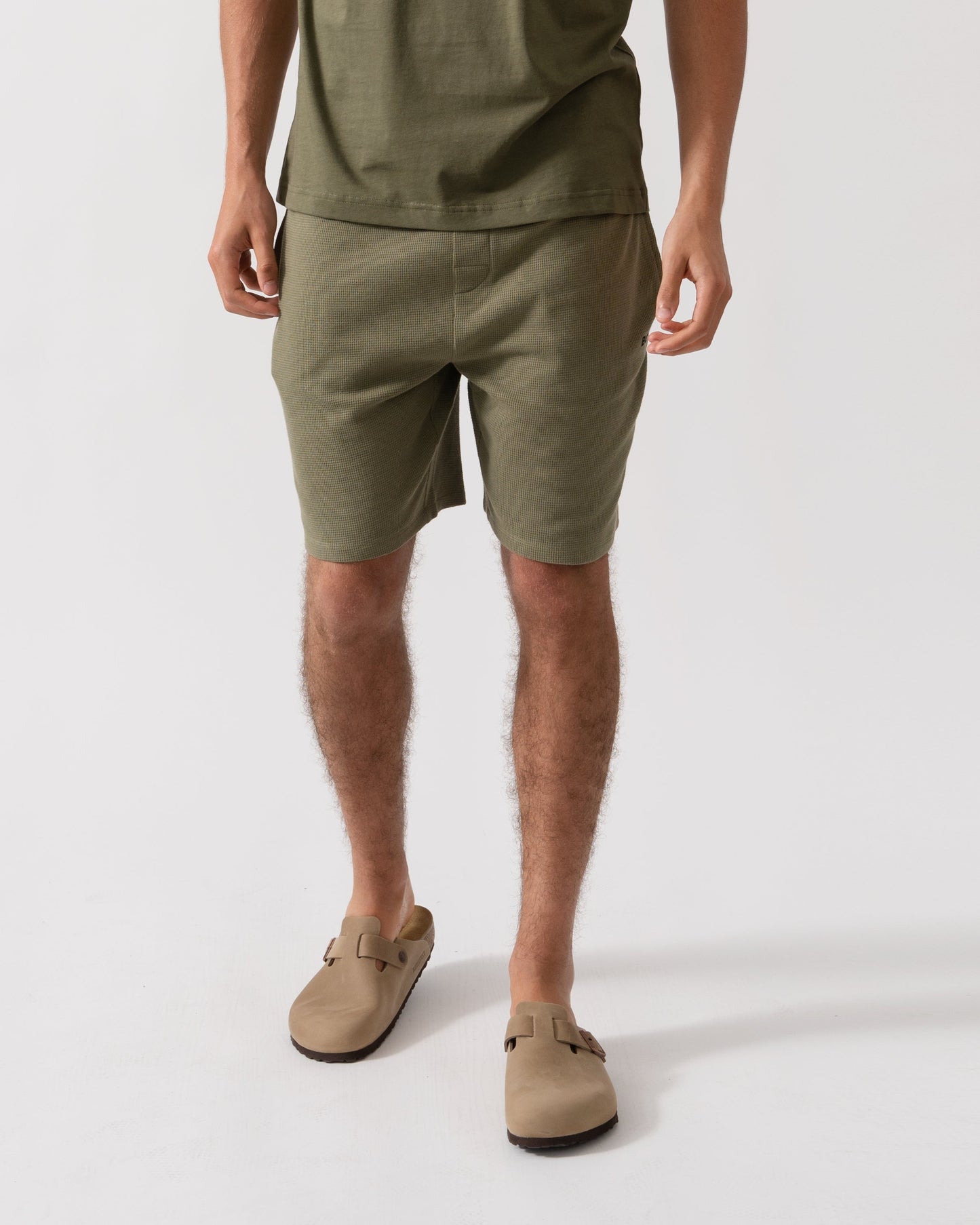 BOSS Orange Waffle Mens Cotton Blend Waffle Structure Pyjama Shorts with Embroidered Logo - Open Green 349