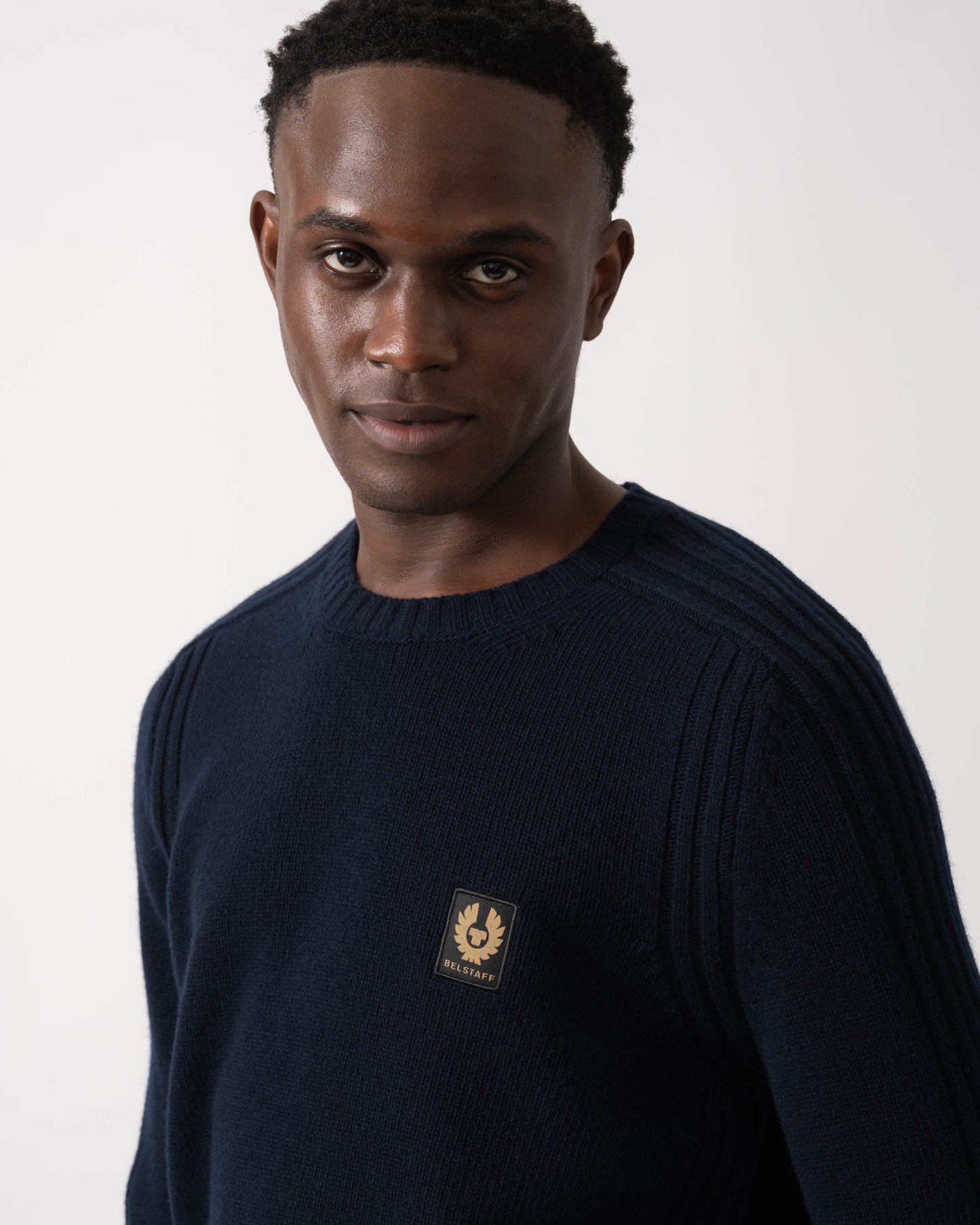 Belstaff Watch Mens Crew Neck Jumper With Logo Patch - Dark Ink