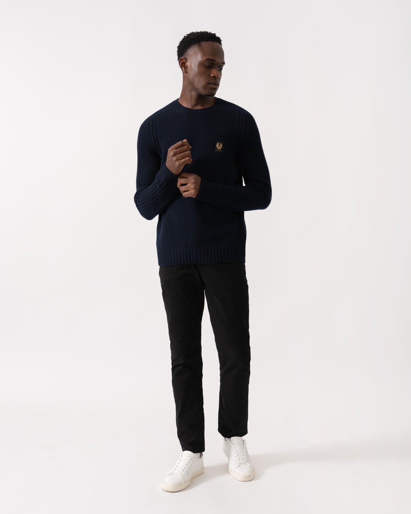 Belstaff Watch Mens Crew Neck Jumper With Logo Patch - Dark Ink