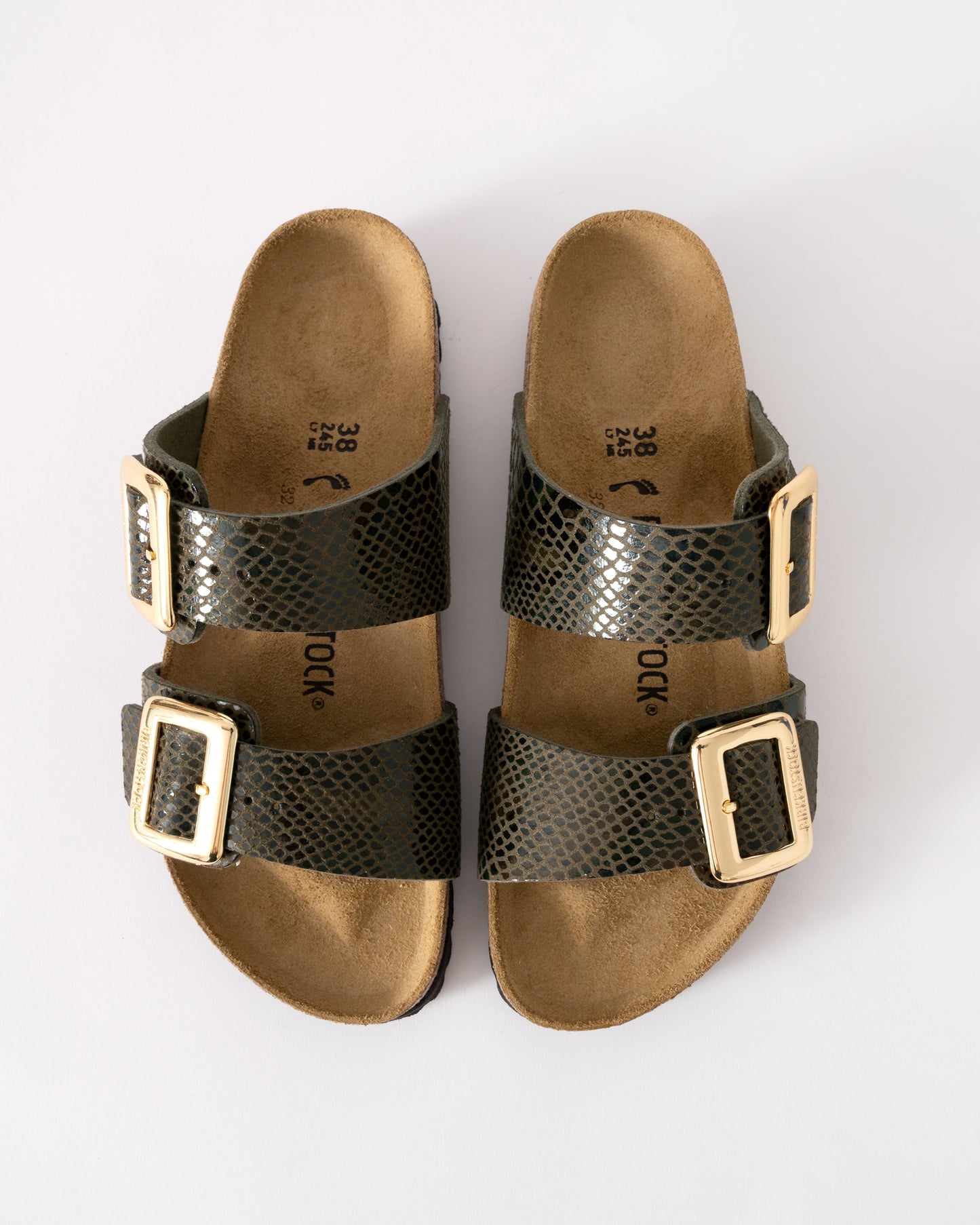 Birkenstock Sydney Big Buckle Synthetic Womens Sandals - Shiny Snake Sage