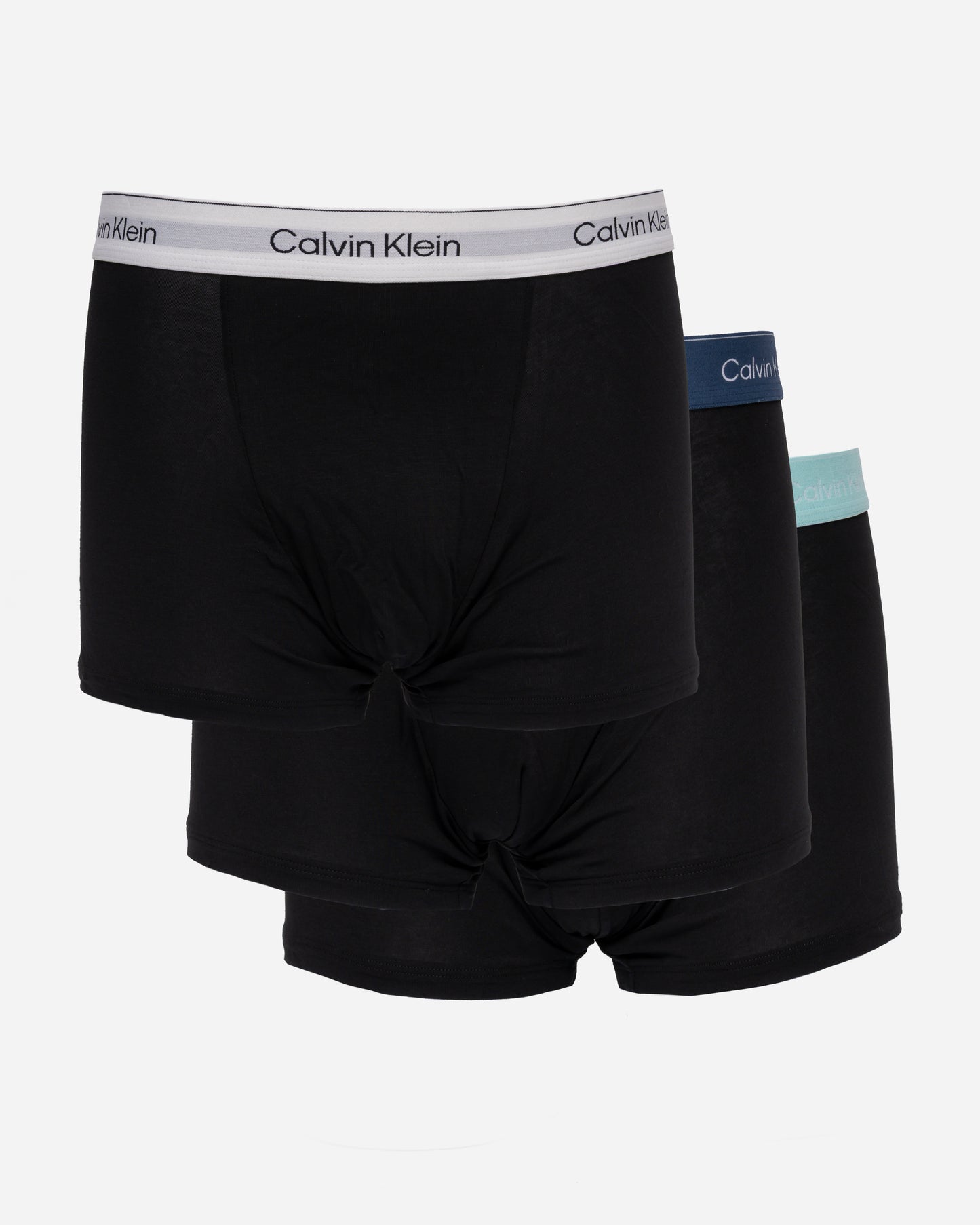 Calvin Klein 3 Pack Icon Cotton Stretch Mens Relaxed Fit Trunks - Black Bodies W/ Tahiti Turquoise/Da