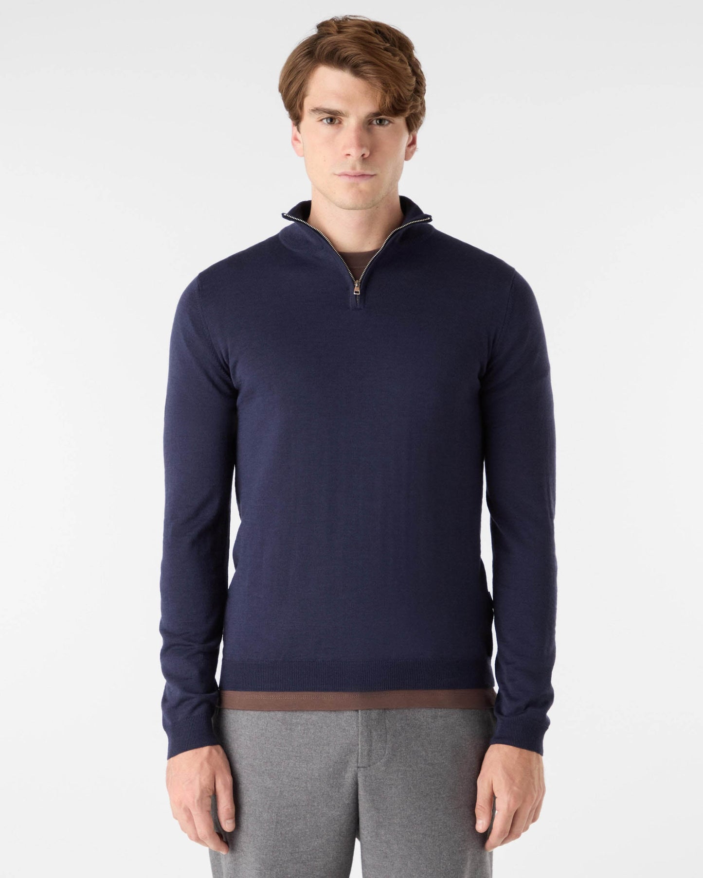 Oliver Sweeney Curragh Mens 1/4 Zip Funnel Neck Merino Wool Jumper - Navy Marl