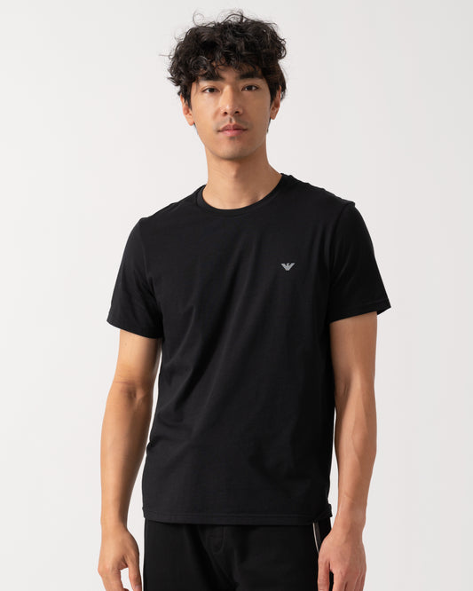 Emporio Armani 2 Pack Mens Eagle Logo Loungewear T-Shirt - Black/Grey Melange MC028