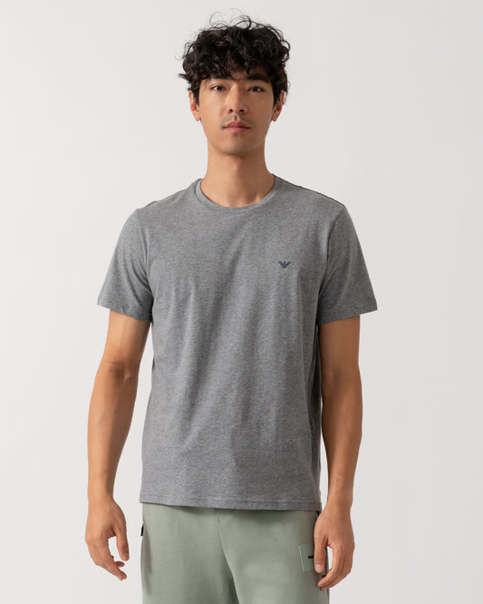 Emporio Armani 2 Pack Mens Eagle Logo Loungewear T-Shirt - Grey Melange/Armani Blue M8098