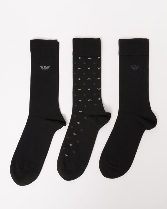 Emporio Armani 3-Pack Mens Socks EM000554-AF18145 - Eagle/Black/Black MC364