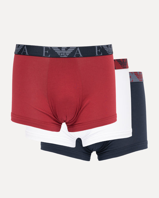 Emporio Armani 3 Pack Mens Boxer Briefs with Bold Monogram Logo - Armani Blue/Rhubarb/White MB313