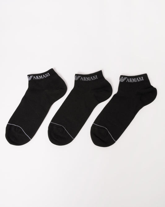 Emporio Armani 3 Pack Mens Trainer Socks - Black/Black/Black MC215