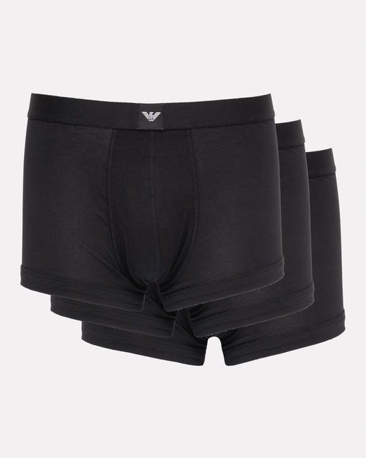 Emporio Armani 3 Pack Mens Trunks with Eagle Logo Label - Black/Black/Black MC061