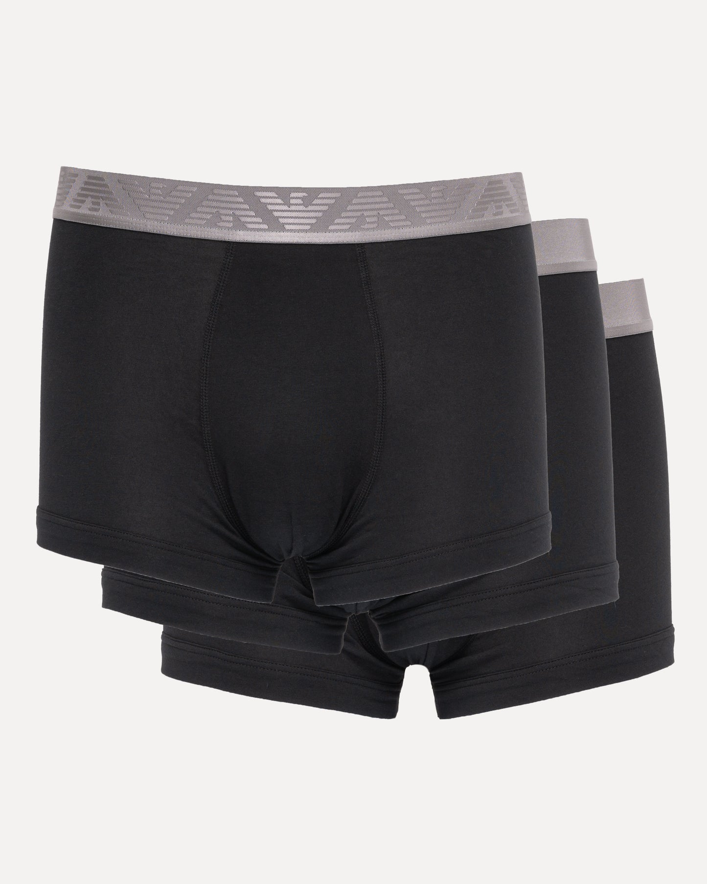 Emporio Armani 3 Pack Mens Trunks with Multi Eagle Logo Waistband - Black/Black/Black MC406