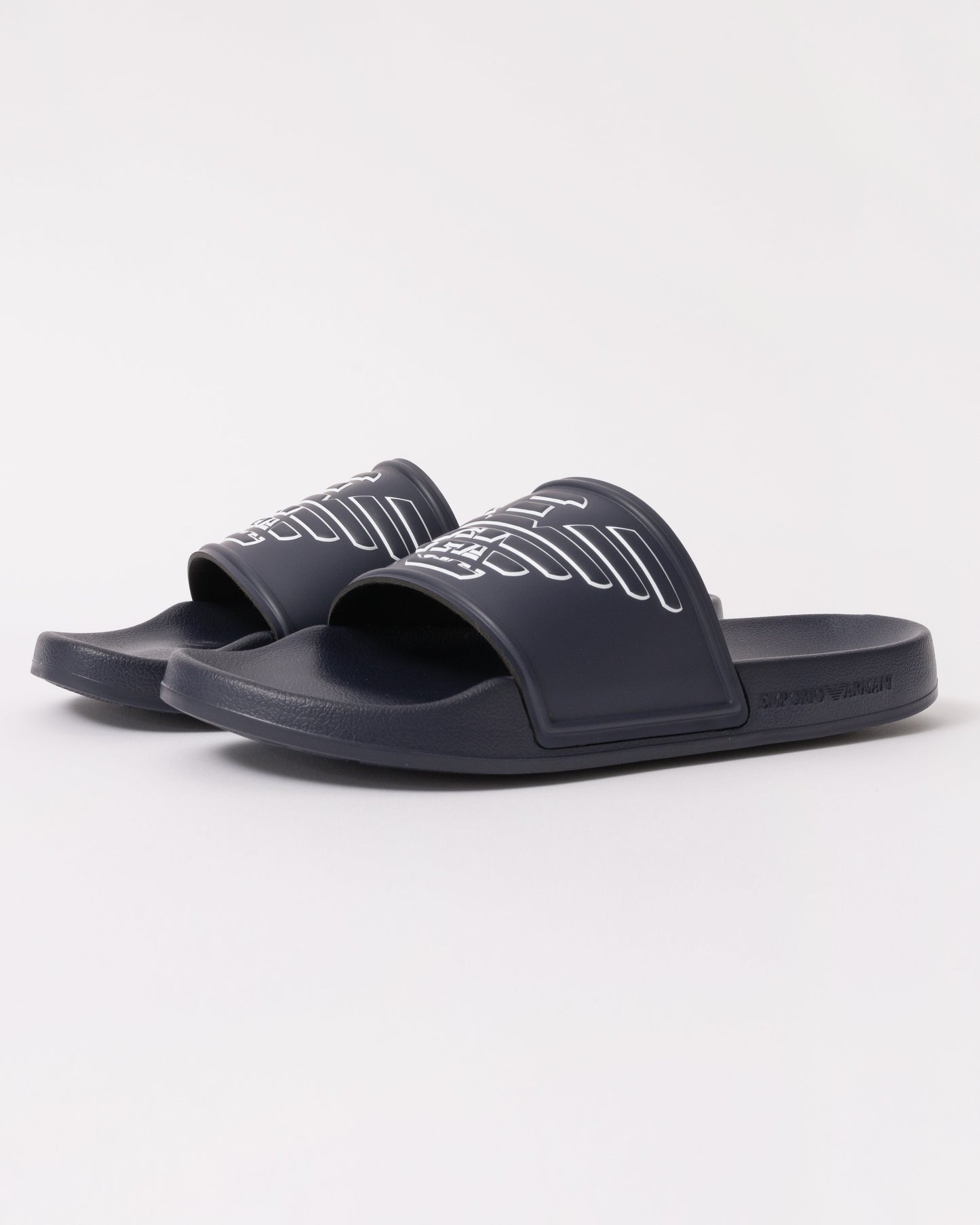 Emporio Armani Mens Embossed Eagle Slides - Blue/White
