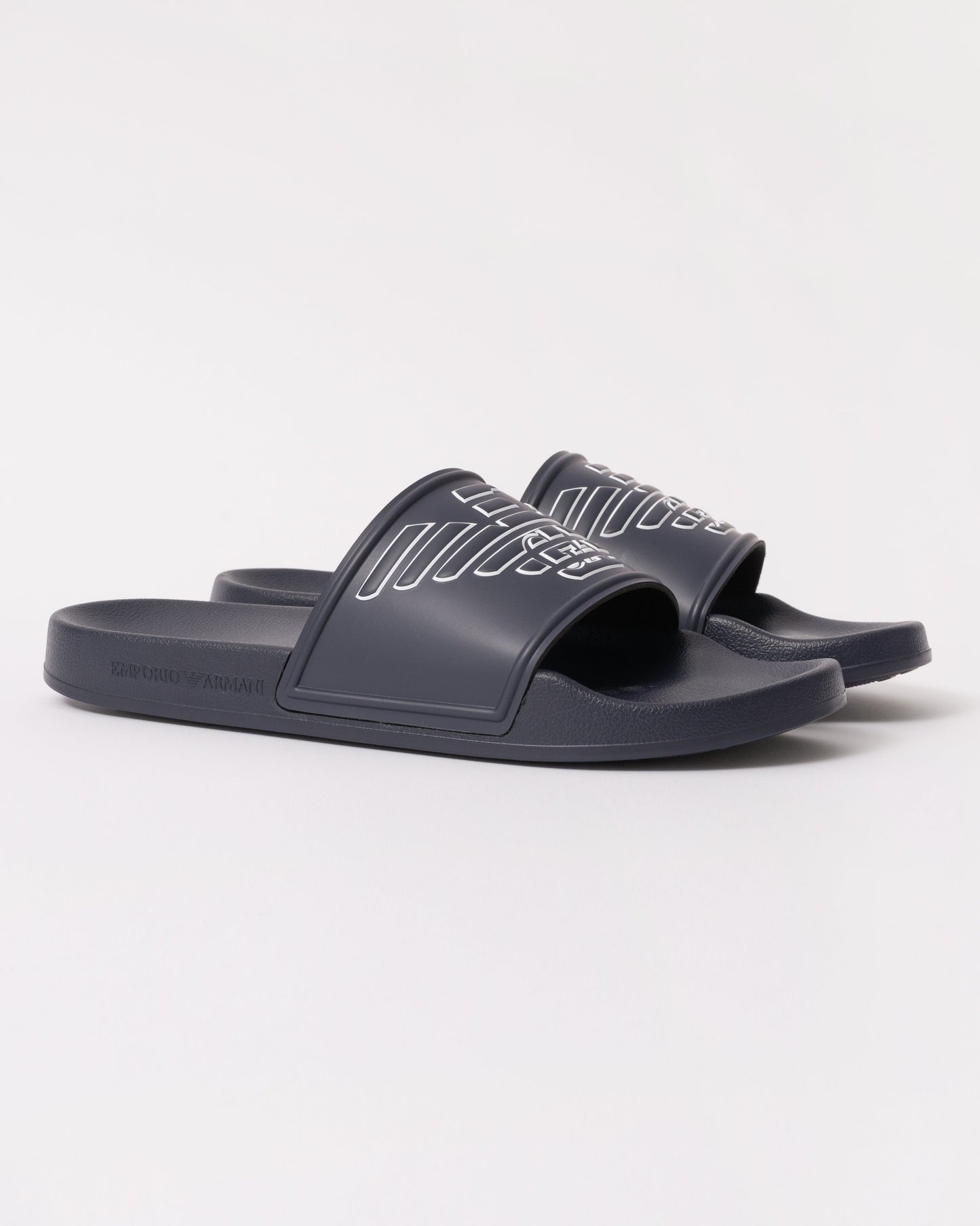 Emporio Armani Mens Embossed Eagle Slides - Blue/White
