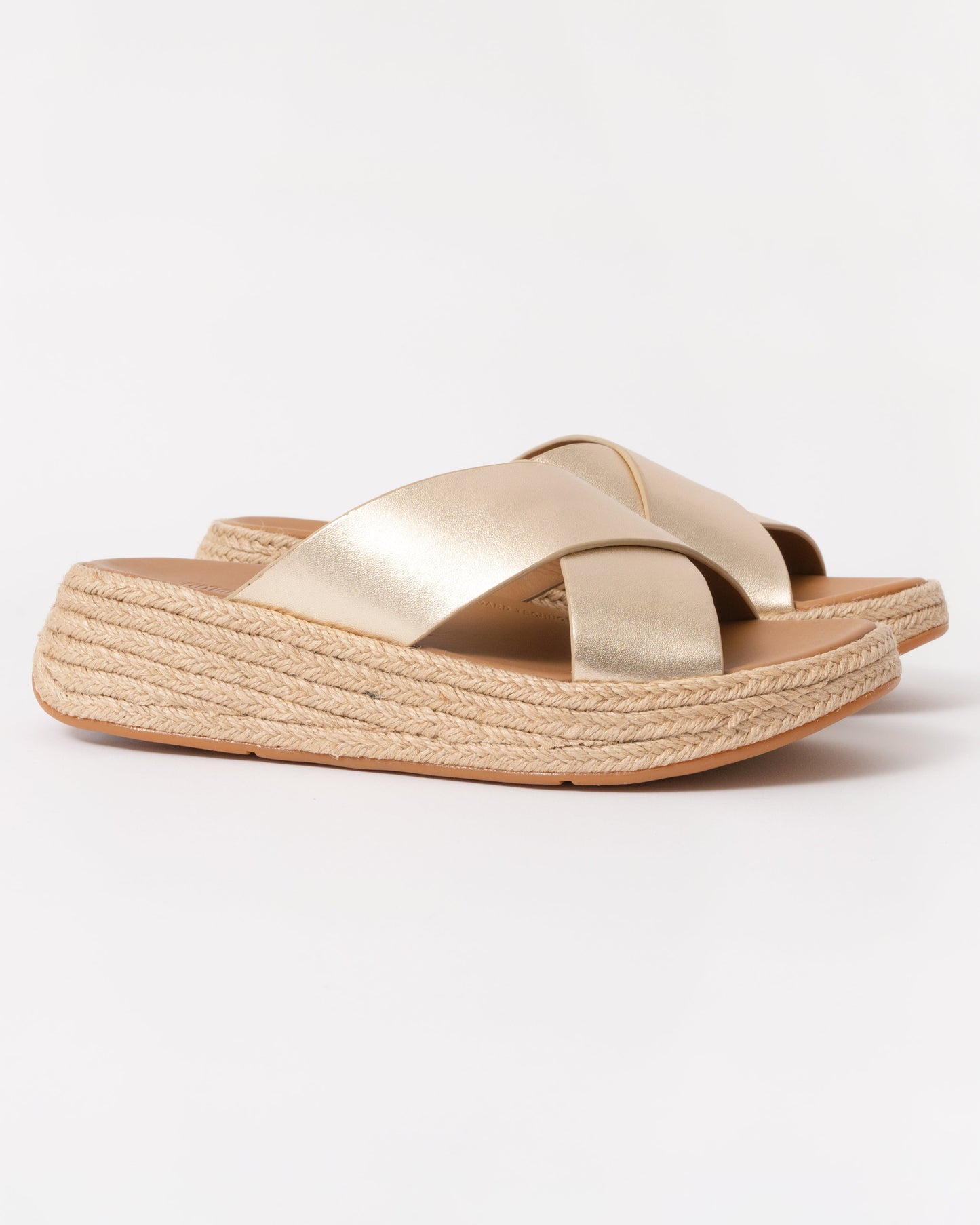 FitFlop Womens F-Mode Espadrille Leather Flatform Cross Slides - Platino 675