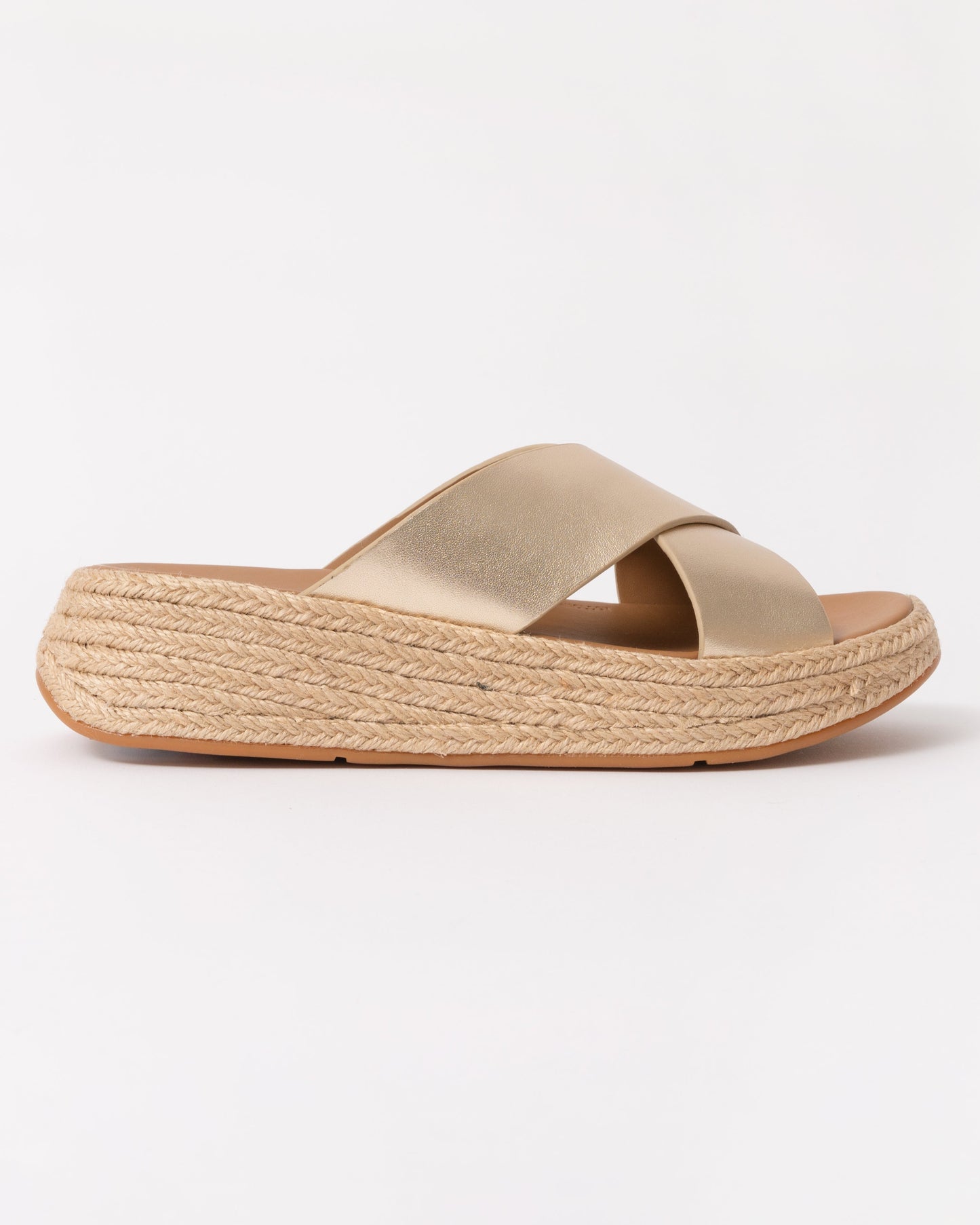 FitFlop Womens F-Mode Espadrille Leather Flatform Cross Slides - Platino 675