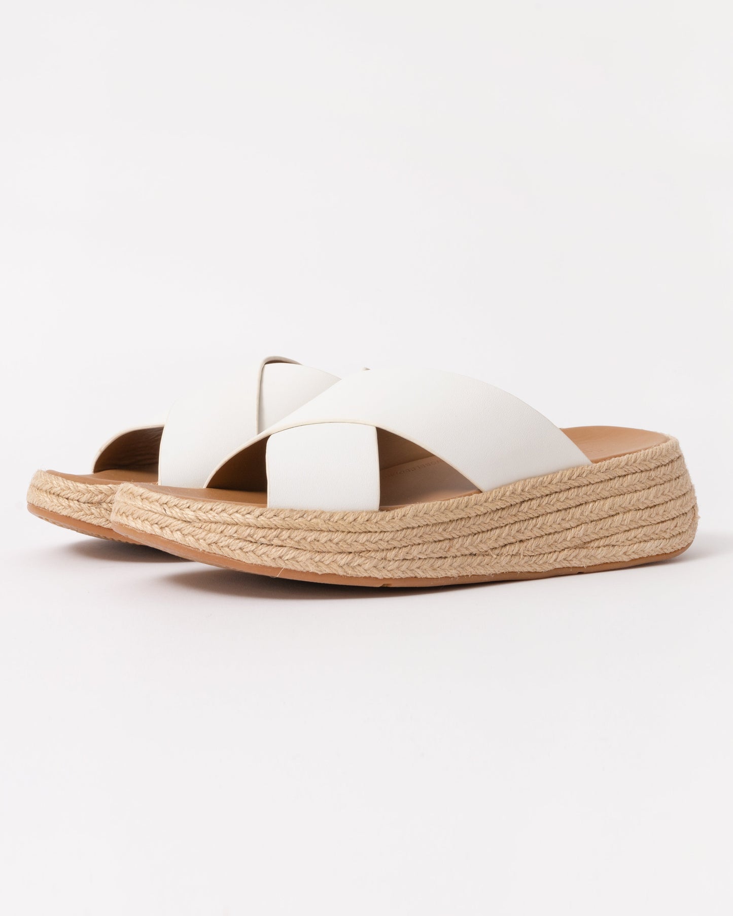 FitFlop Womens F-Mode Espadrille Leather Flatform Cross Slides - Urban White 194