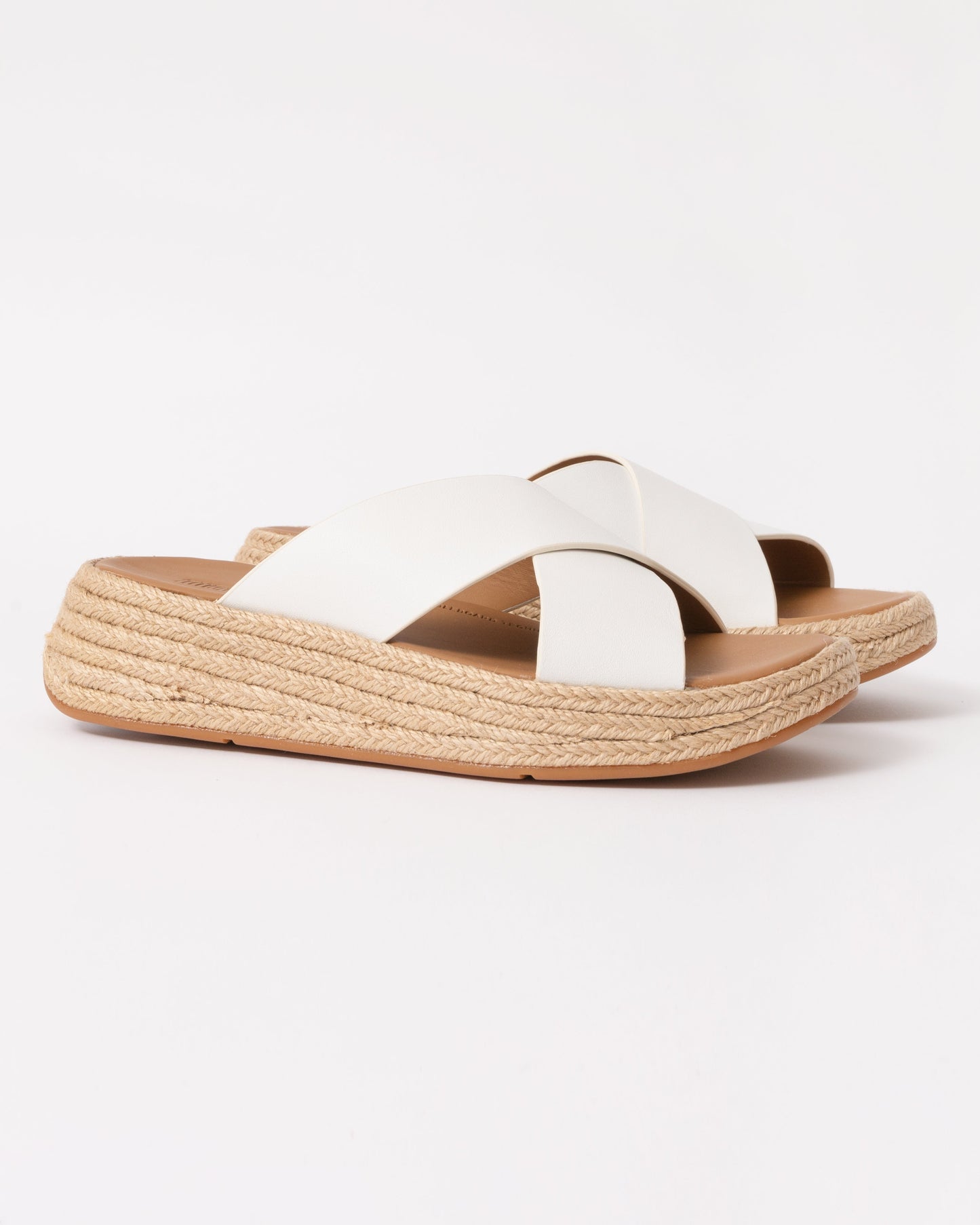 FitFlop Womens F-Mode Espadrille Leather Flatform Cross Slides - Urban White 194