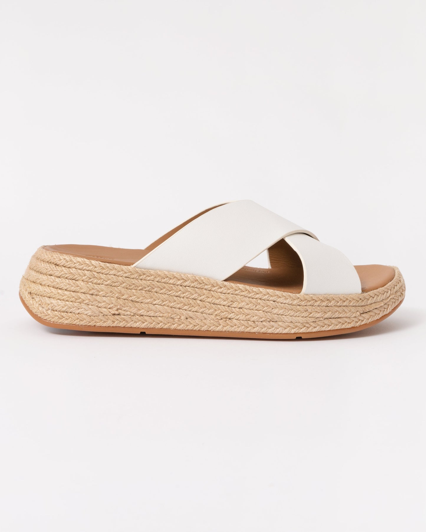 FitFlop Womens F-Mode Espadrille Leather Flatform Cross Slides - Urban White 194