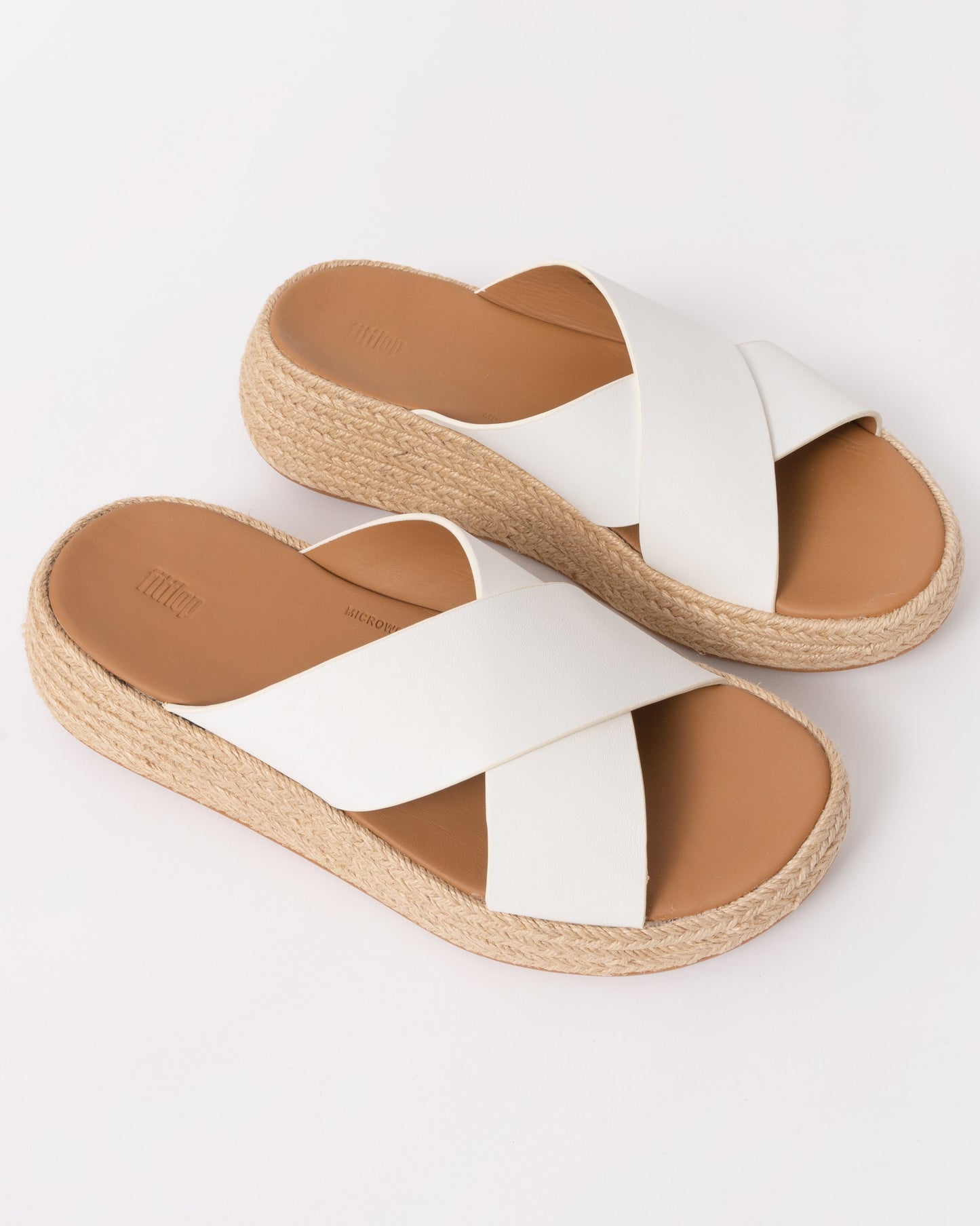 FitFlop Womens F-Mode Espadrille Leather Flatform Cross Slides - Urban White 194