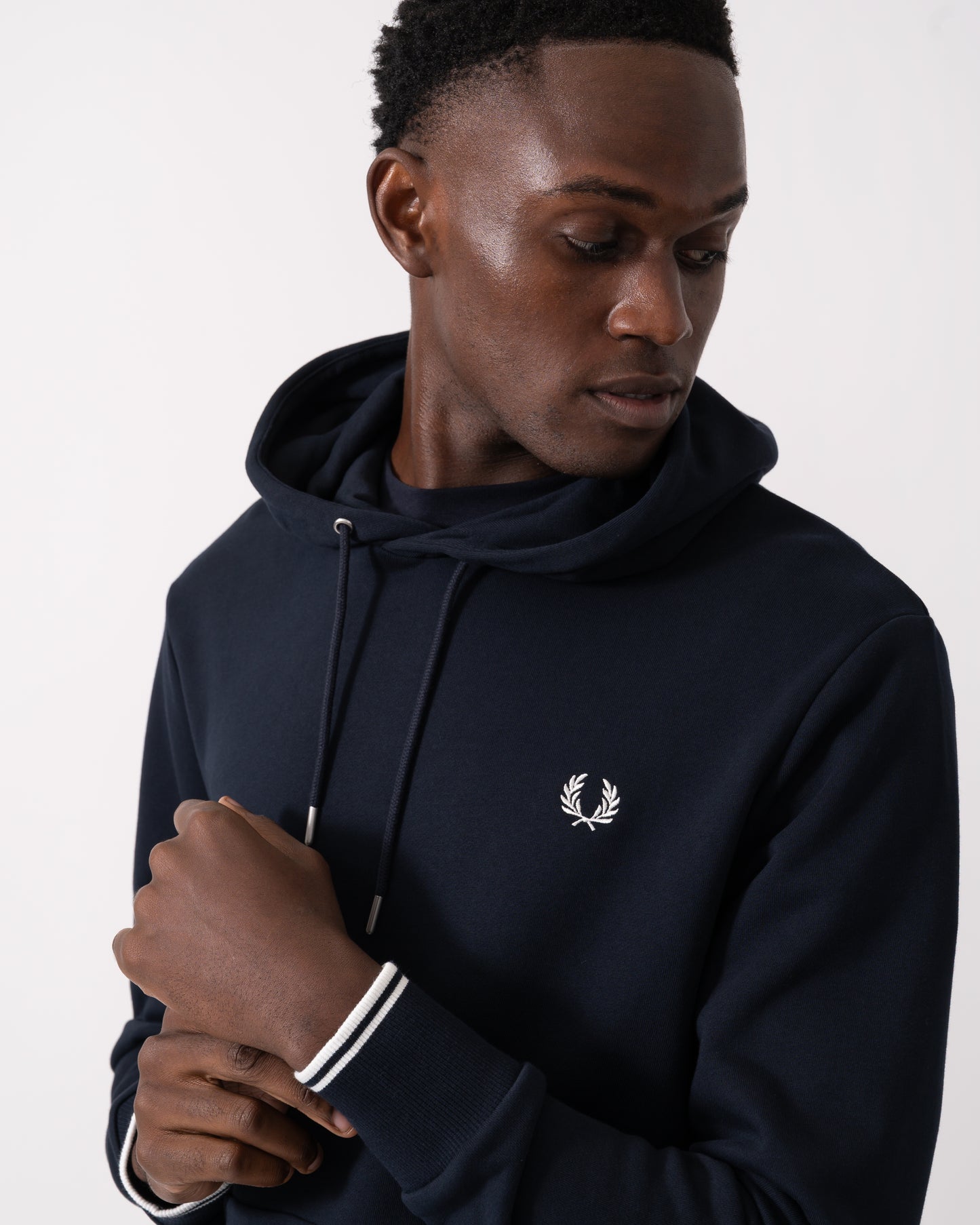 Fred Perry Mens Tipped Hooded Sweatshirt NOS - Navy 248