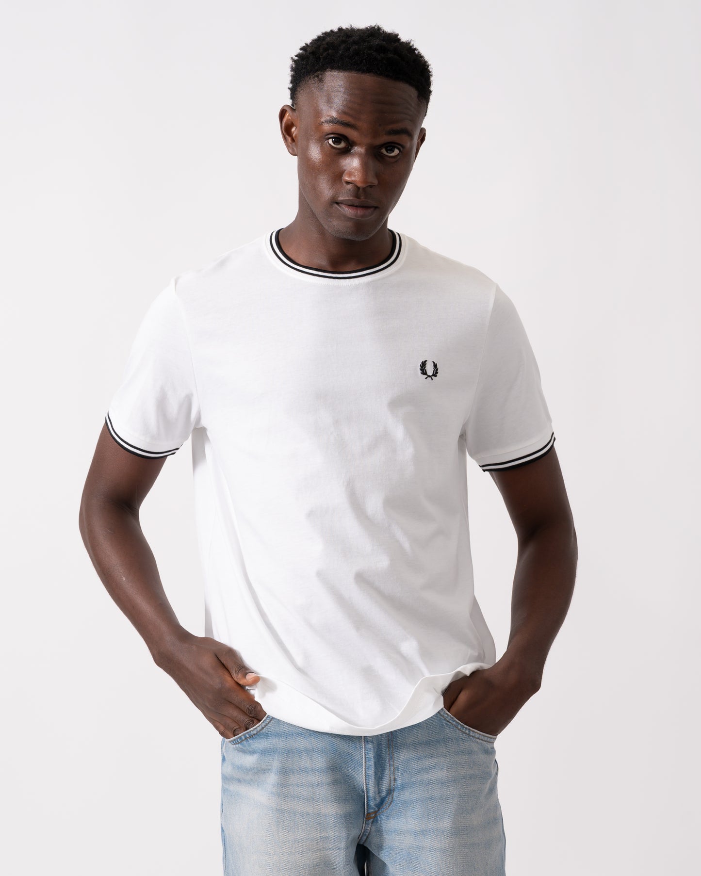 Fred Perry Mens Twin Tipped T-Shirt NOS - White 100