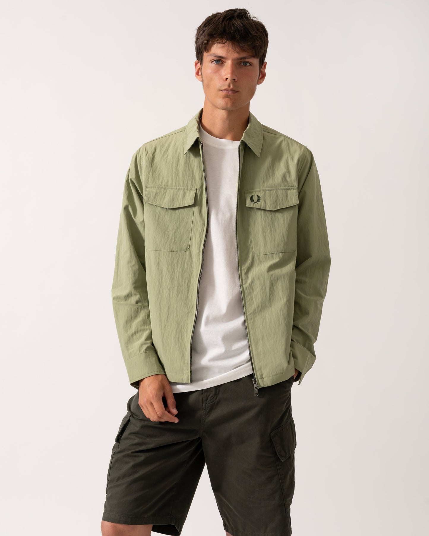 Fred Perry Mens Zip Overshirt - Olive Mint X88