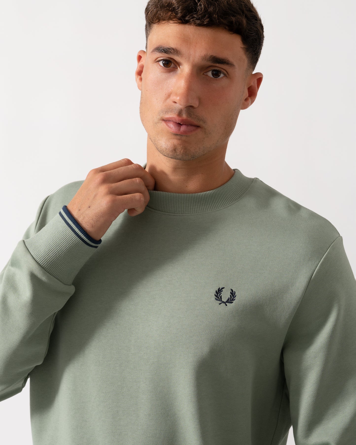 Fred Perry Mens Crew Neck Sweatshirt - Bayleaf/Dark Airforce/Tennis Blue Z49