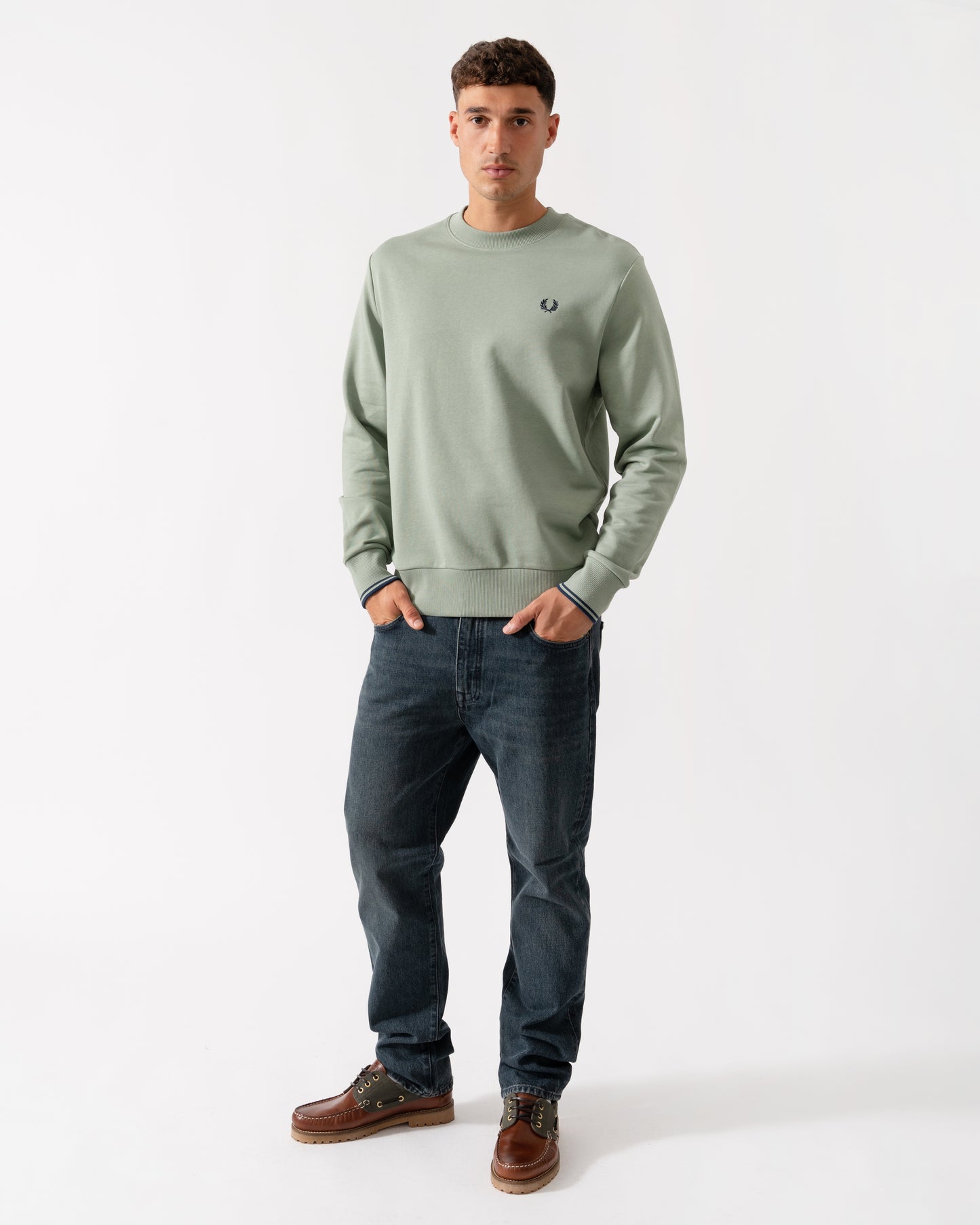 Fred Perry Mens Crew Neck Sweatshirt - Bayleaf/Dark Airforce/Tennis Blue Z49